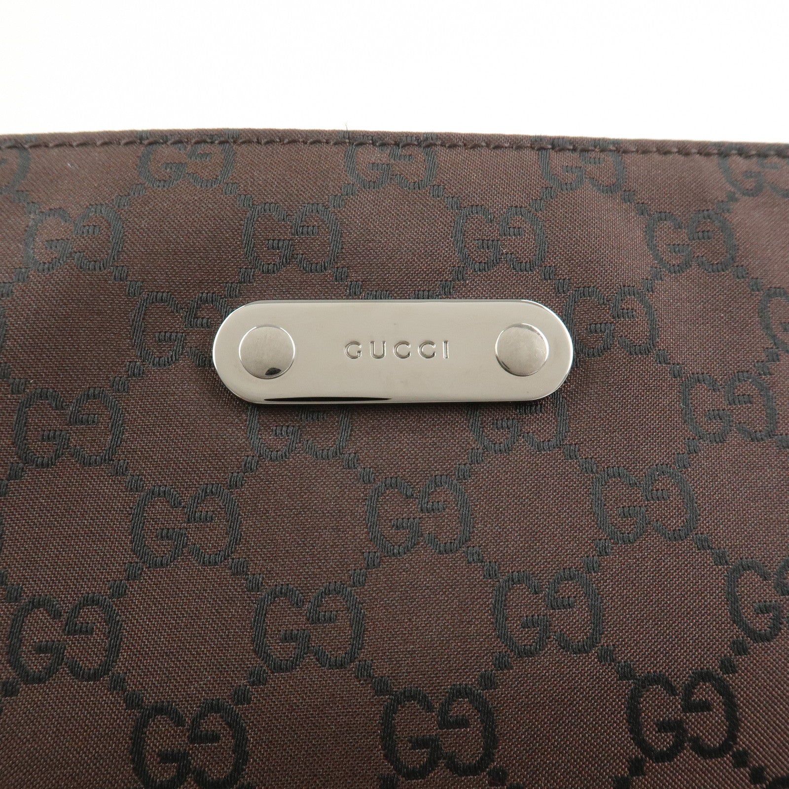 GUCCI GG Nylon Leather Shoulder Bag Crossbody Bag Dark Brown 190628