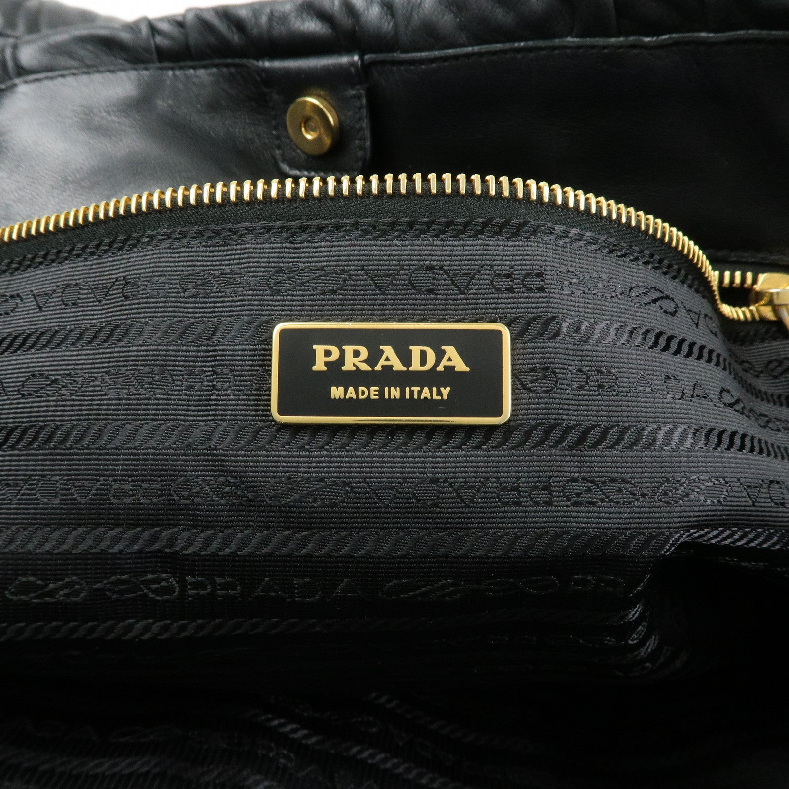 PRADA Logo Leather Gathered Tote Bag Hand Bag Black