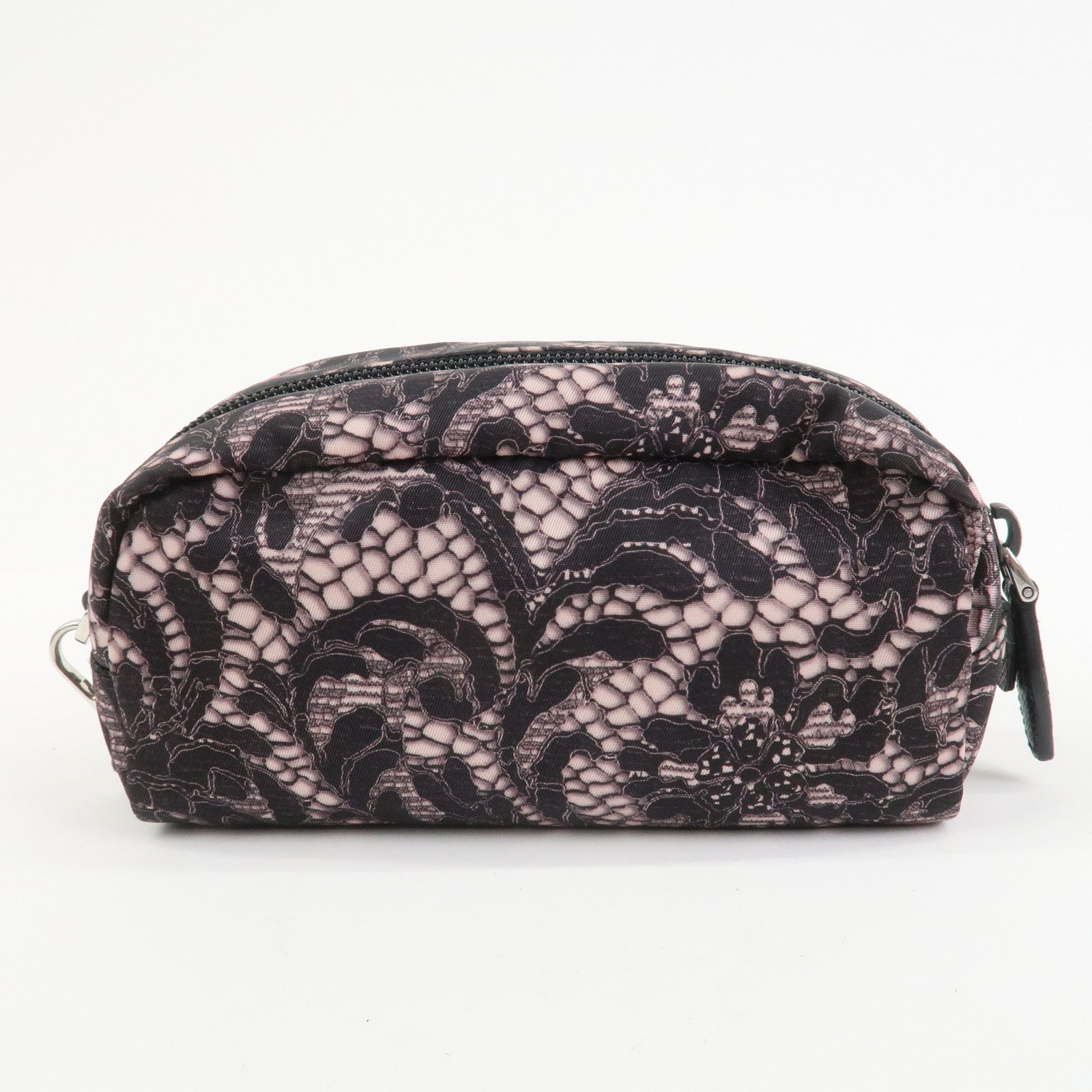 PRADA Triangle Logo Lace Nylon Leather Cosmetic Pouch Black 1NE175