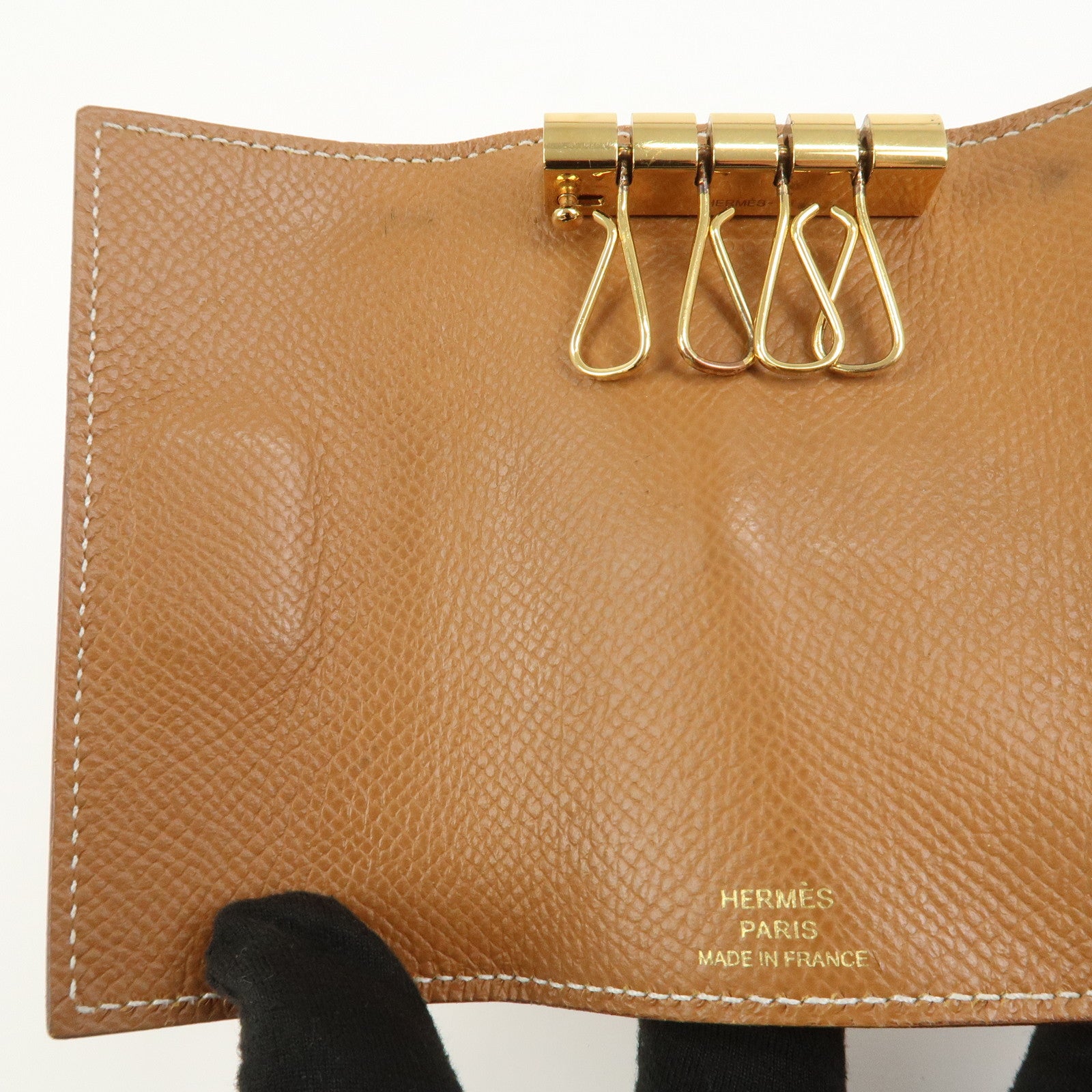 HERMES Logo Veau Epsom Leather Bearn Key Case Key Holder Z Stamped
