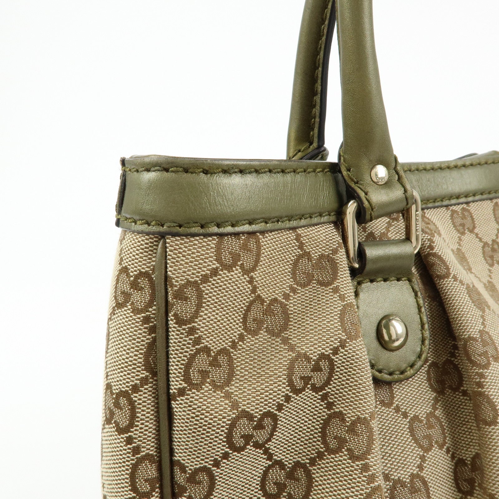 GUCCI Sukey Interlocking G GG Canvas Leather Tote Bag Beige 296835