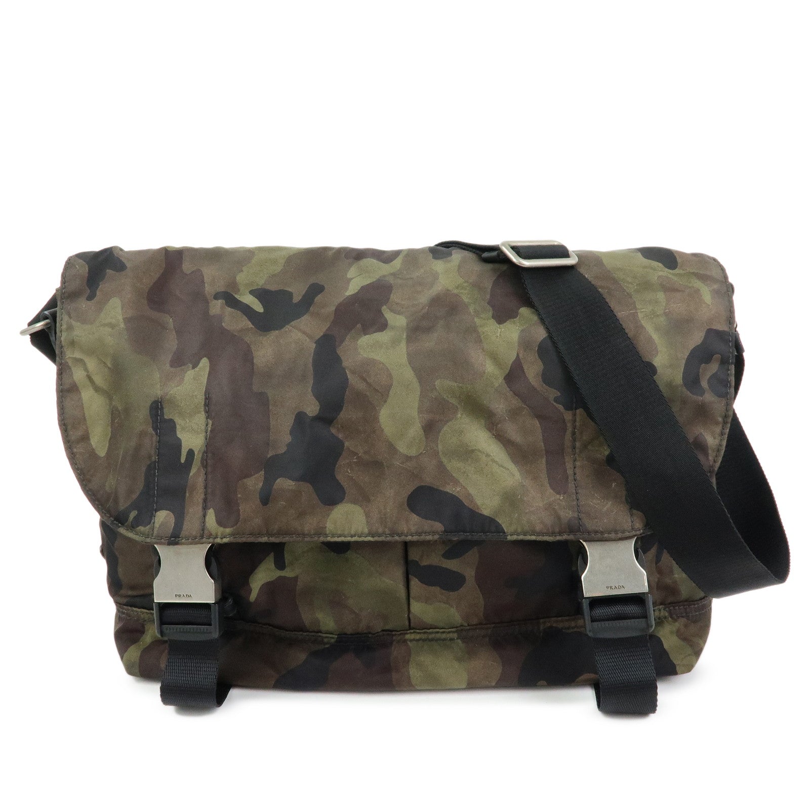 PRADA Triangle Logo Camouflage Nylon Saffiano Leather Shoulder Bag