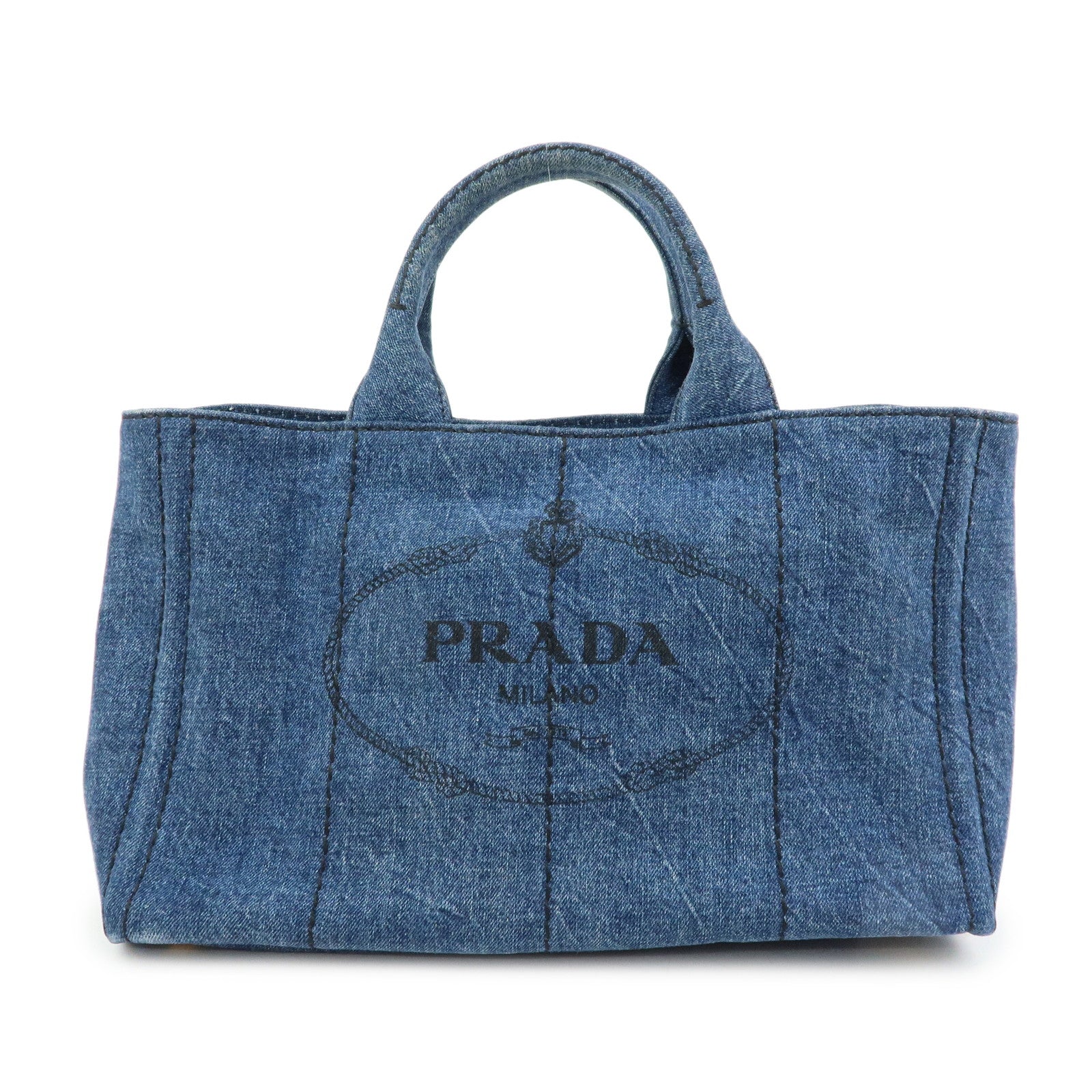 PRADA Triangle Logo Canapa Denim 2Way Hand Bag Shoulder Bag B2642B