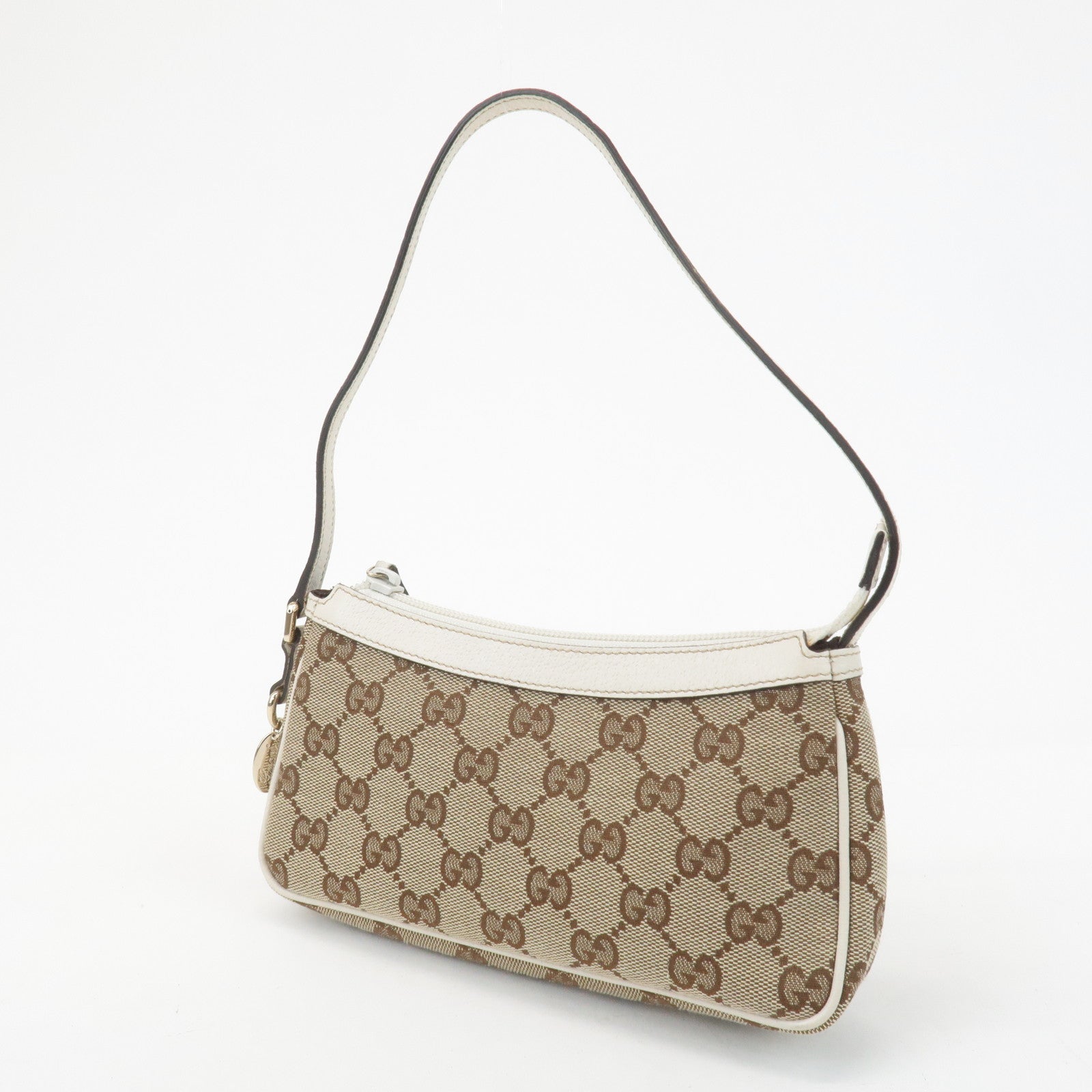 GUCCI GG Canvas Leather Accessory Pouch Hand Bag Beige Ivory 154432 Used