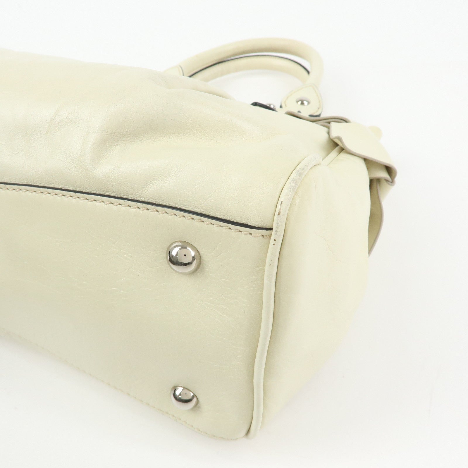 MIU MIU Logo Side Ribbon Leather 2Way Hand Bag Shoulder Bag Ivory
