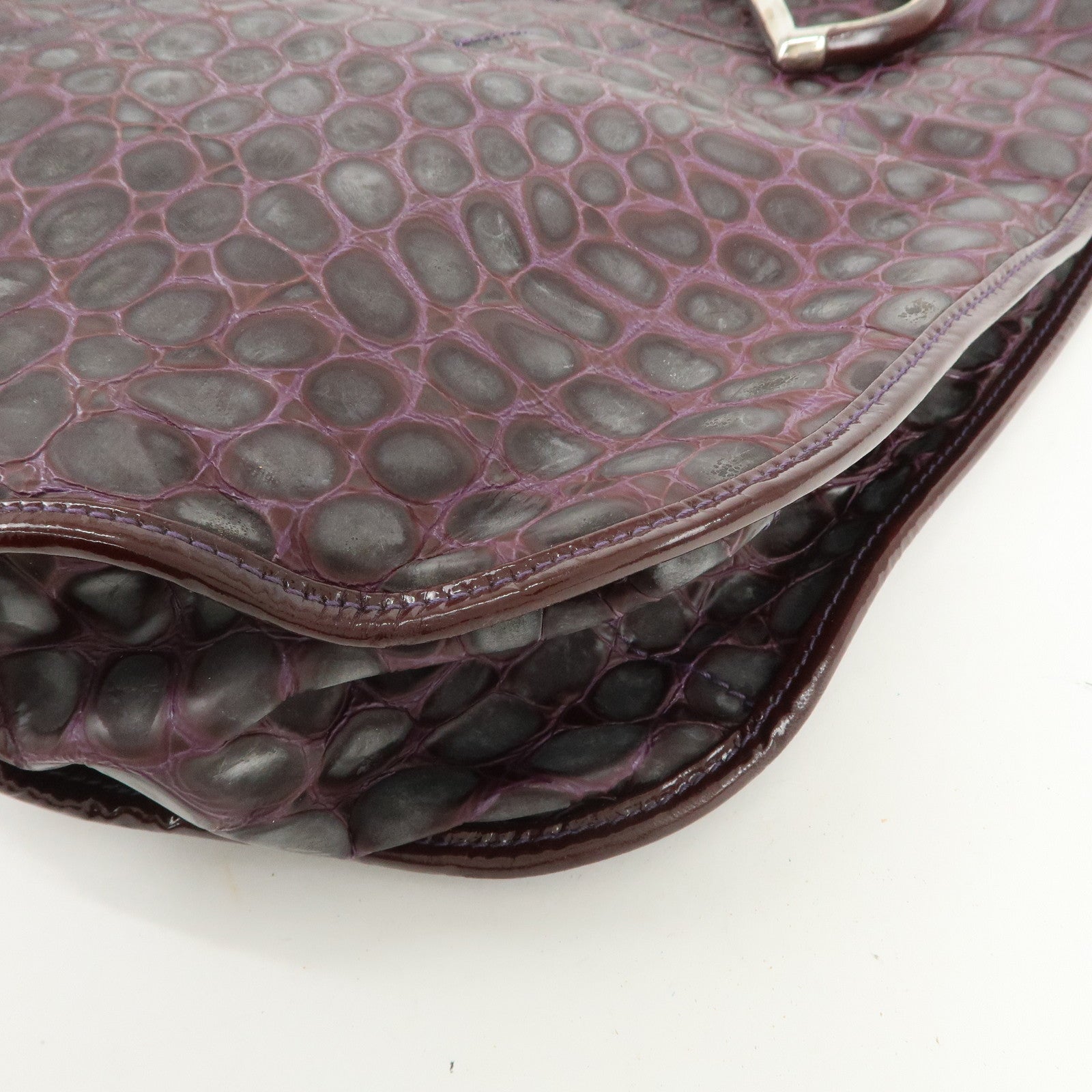 Christian Dior Embossed Leather Tote Bag Shoulder Bag Purple
