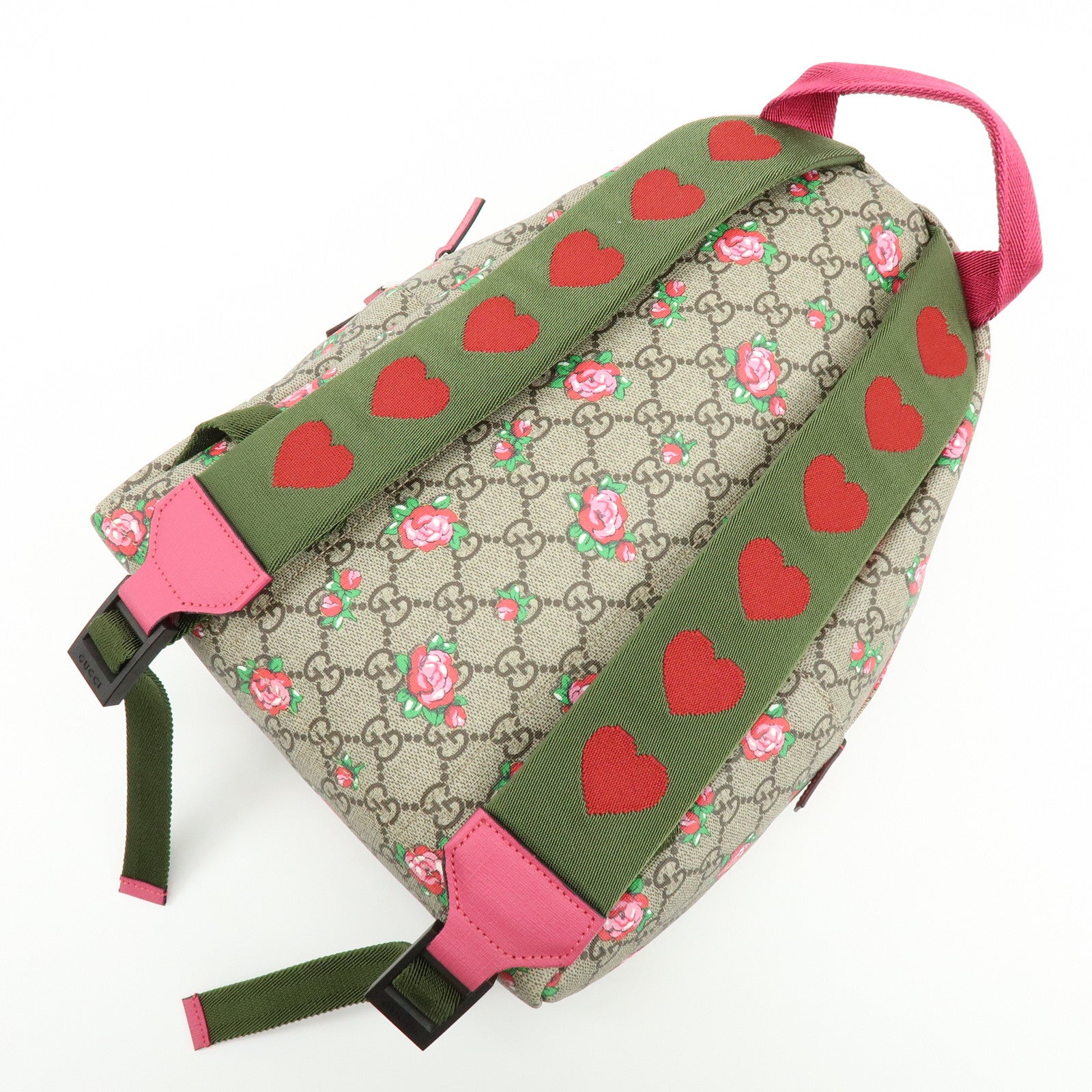 GUCCI Children’s GG Supreme Rose Heart Backpack Beige Pink 271327