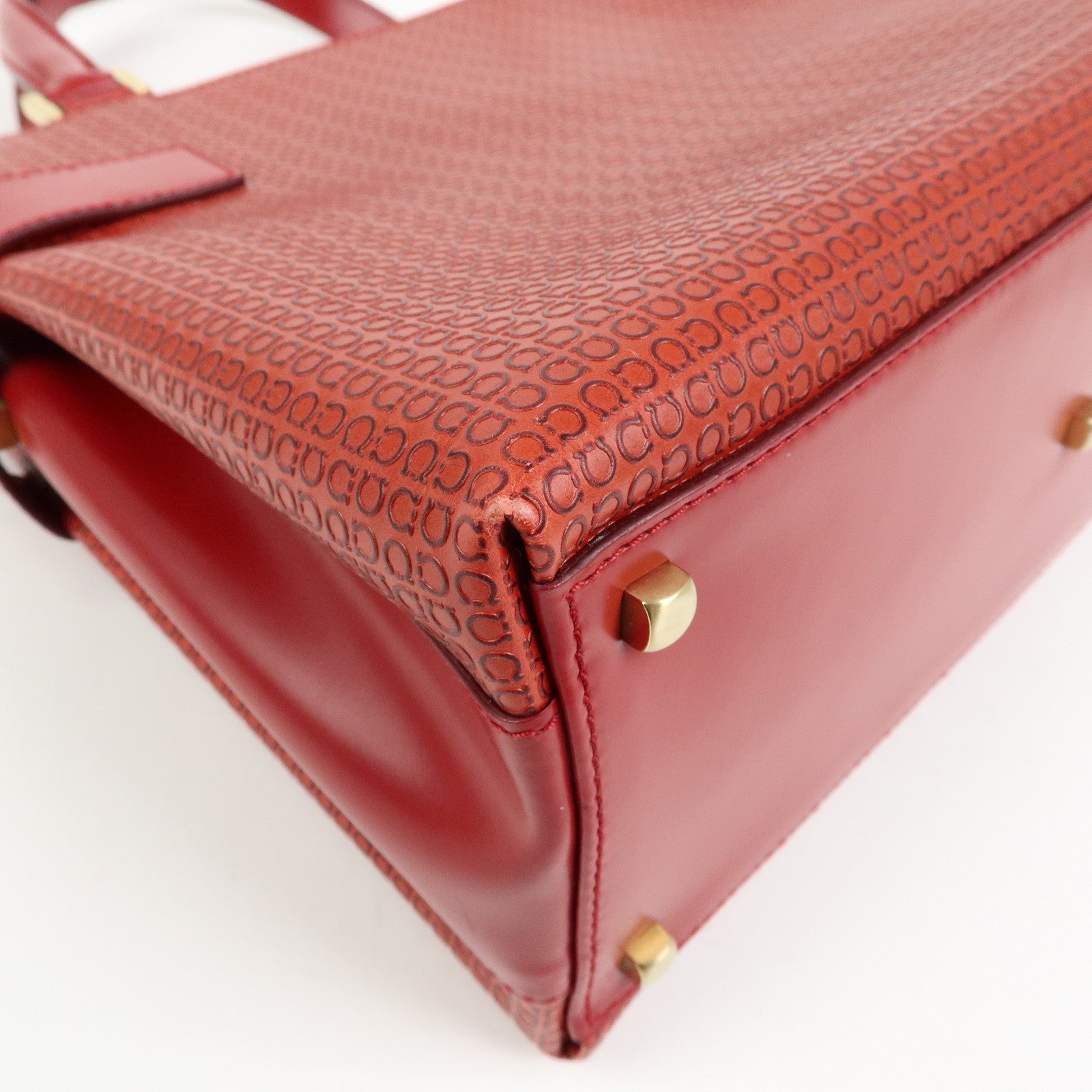 Ferragamo Gancini Side Belt Leather Hand Bag Tote Bag Red
