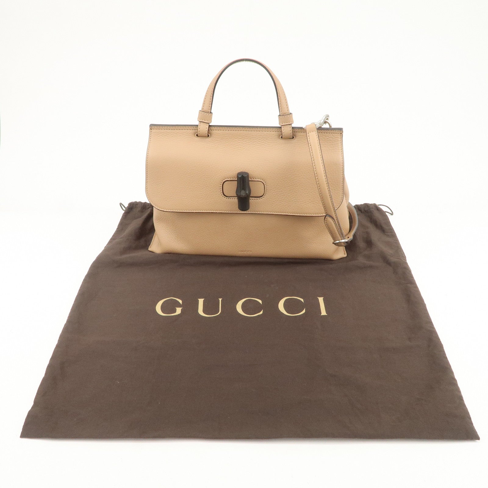GUCCI Bamboo Leather 2WAY Bag Hand Bag Shoulder Bag Beige 392013