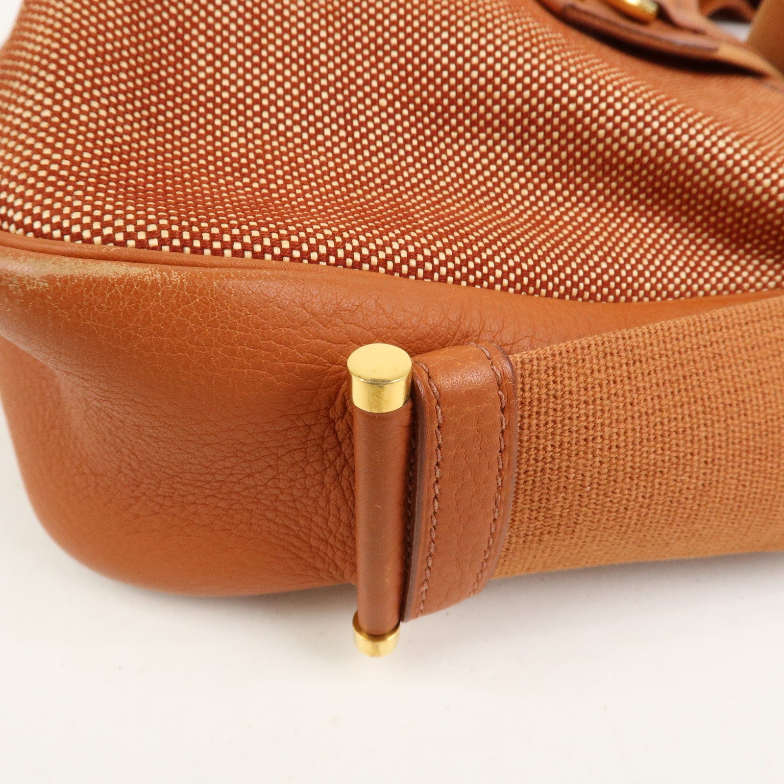 HERMES Toile Ash Leather □B Stamped Sac Shoulder Bag Brown