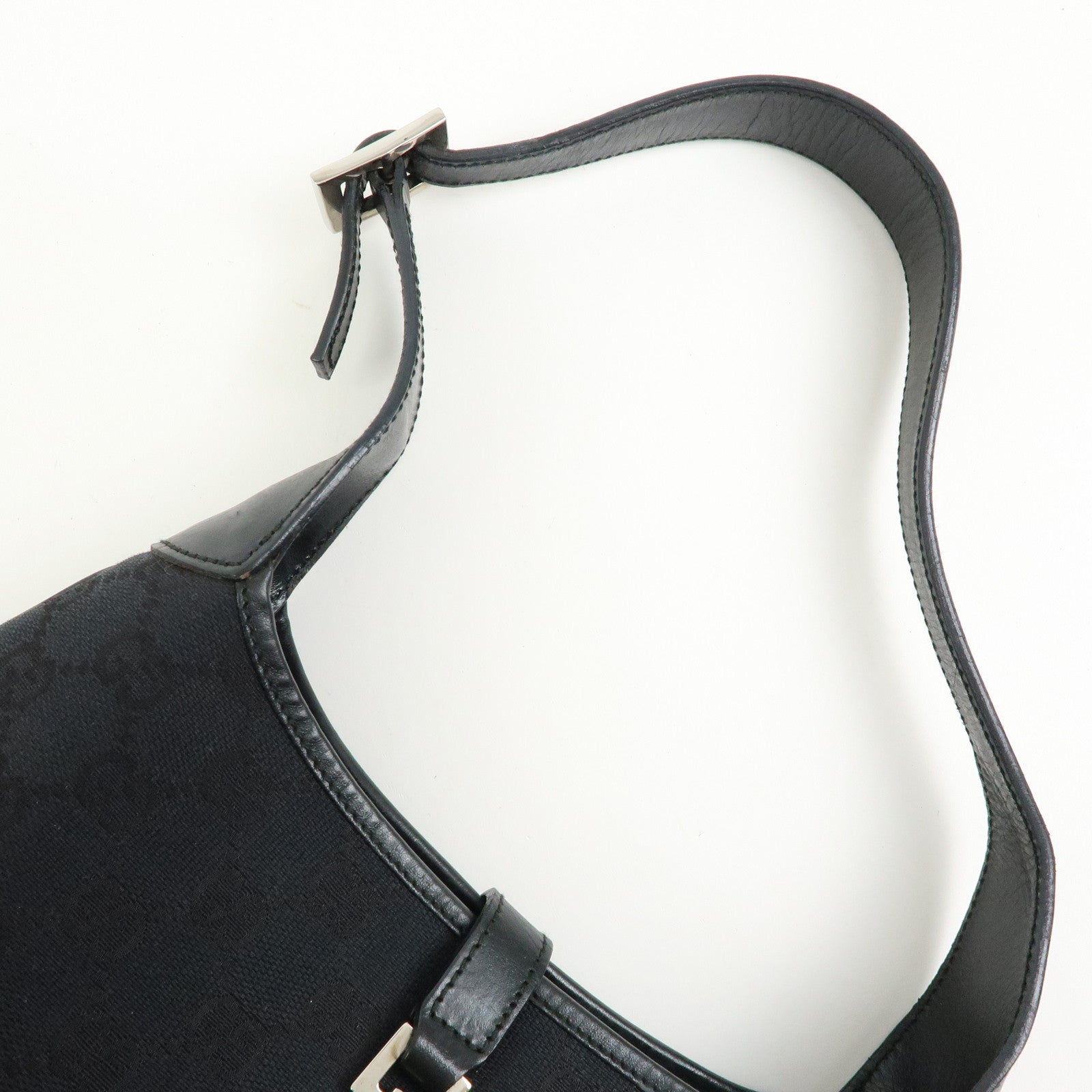 GUCCI Jackie GG Canvas Leather Shoulder Bag Black  001.3735