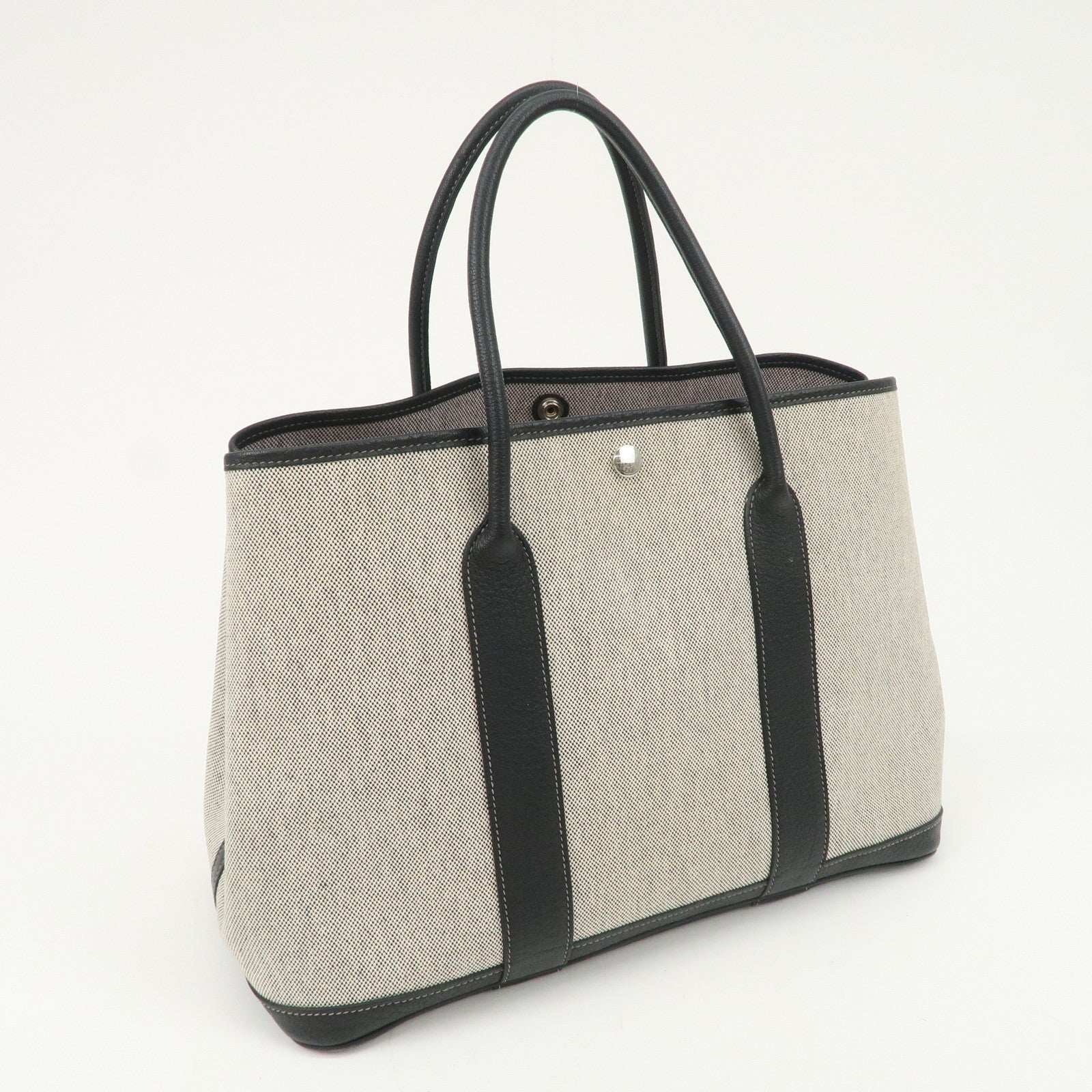 HERMES Leather Toile Garden Party PM P Stamped Tote Bag Natural