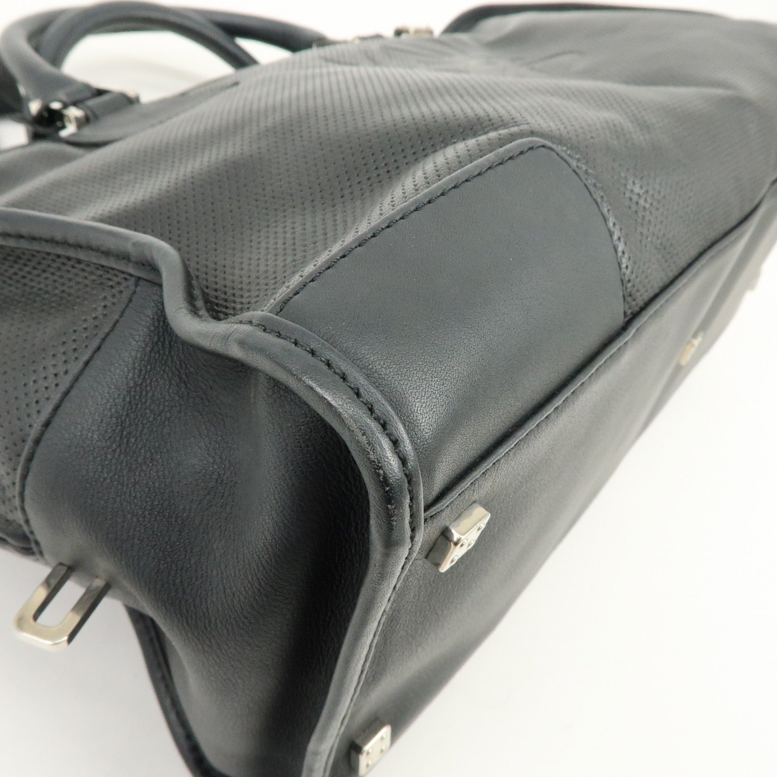 LOEWE Anagram Leather Amazona 36 Hand Bag Boston Bag Black