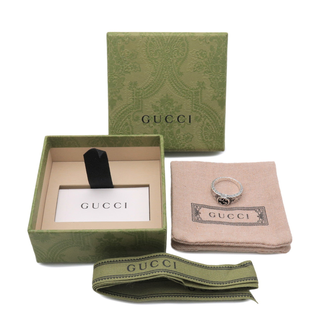 GUCCI Interlocking G Arabesque Ring SV925 Silver #17 US8 EU57