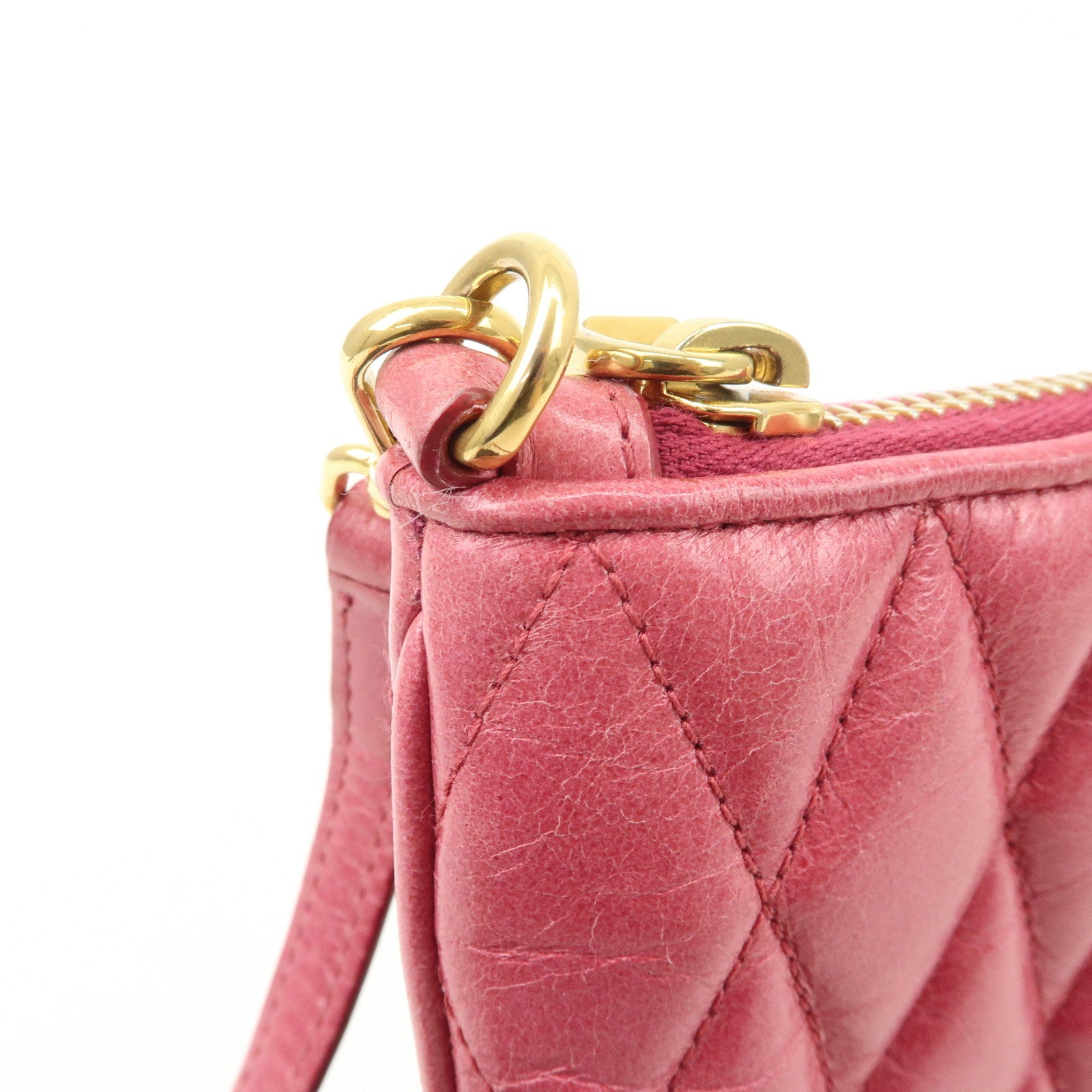 MIUMIU  Leather 2Way Shoulder Crossbody Bag Clutch Bag Pink Used