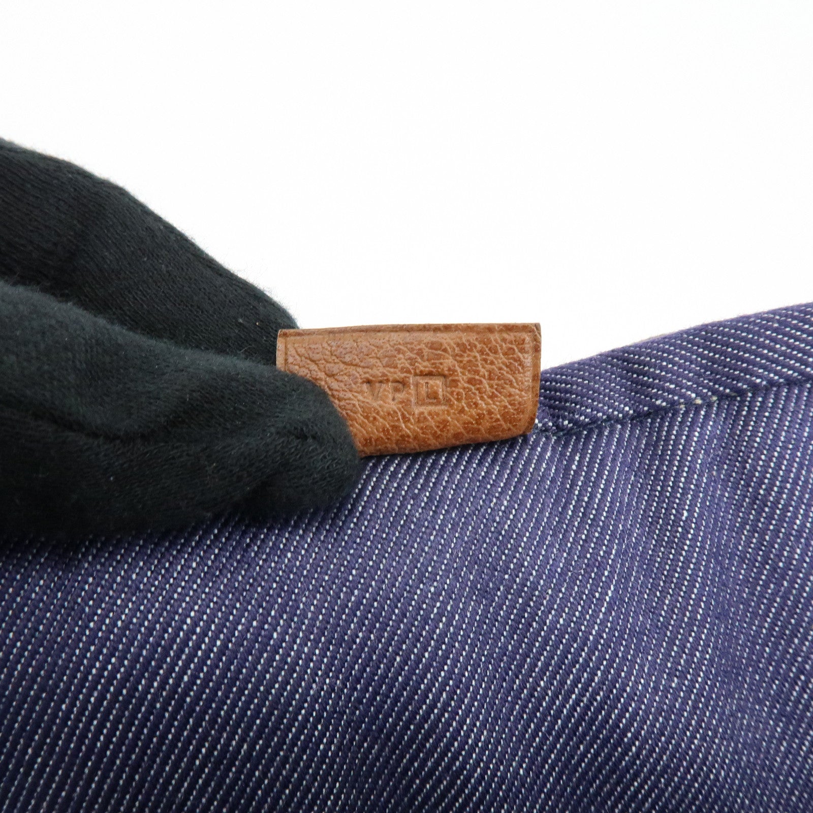 HERMES Calicut Canvas Leather Tote Bag L Stamped Navy Brown