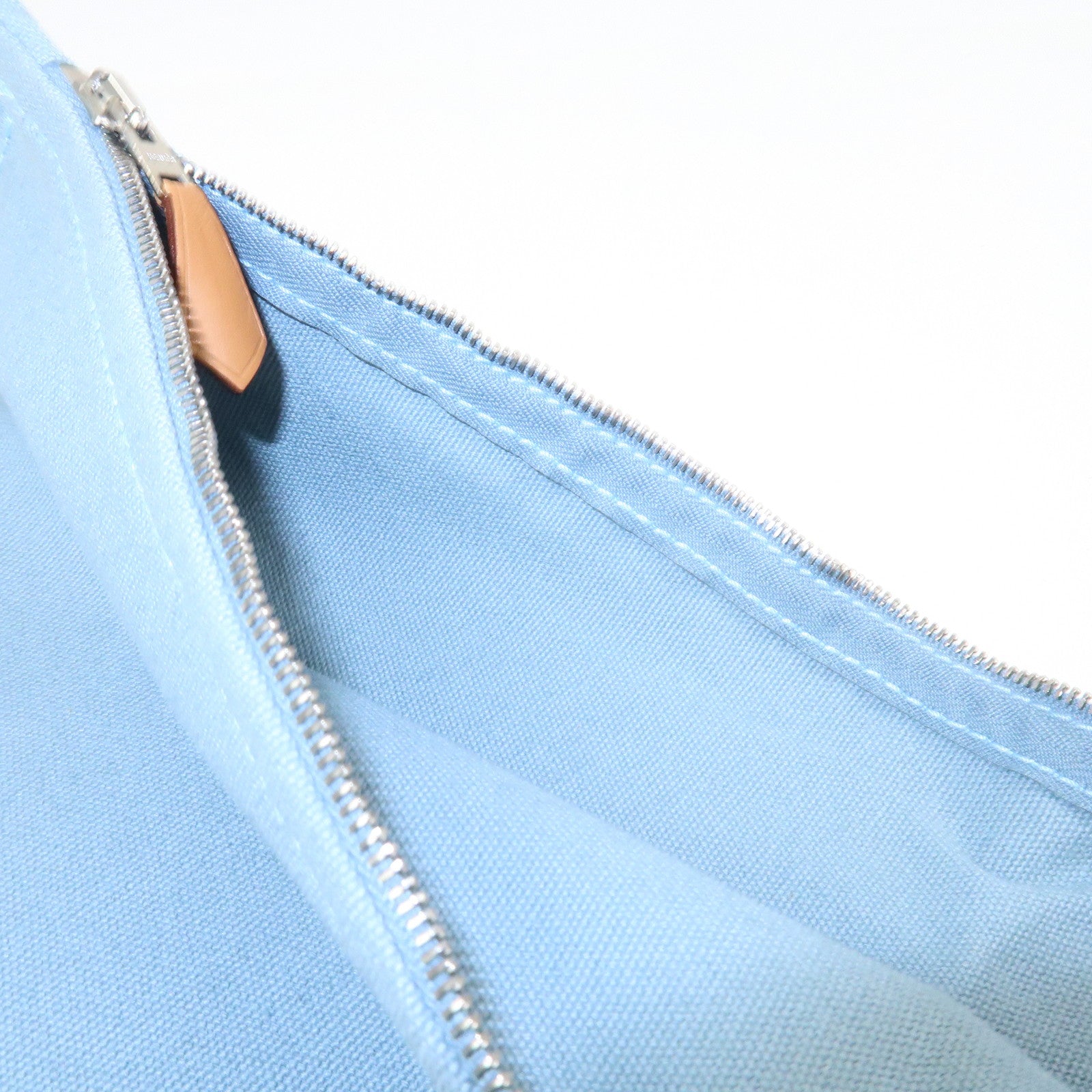 HERMES Bora Bora GM Cotton Leather Pouch Light Blue
