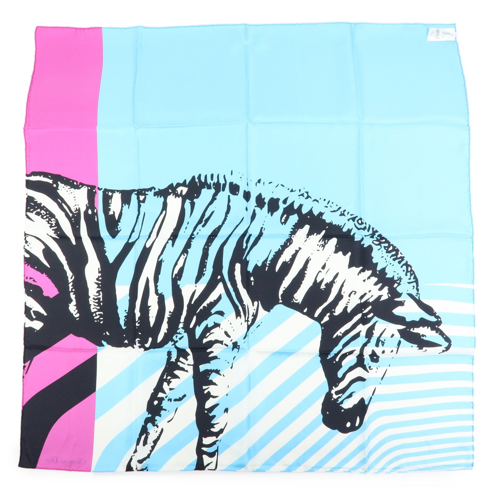 Christian Dior Silk 100％ Zebra Scarf Shawl Light Blue Pink