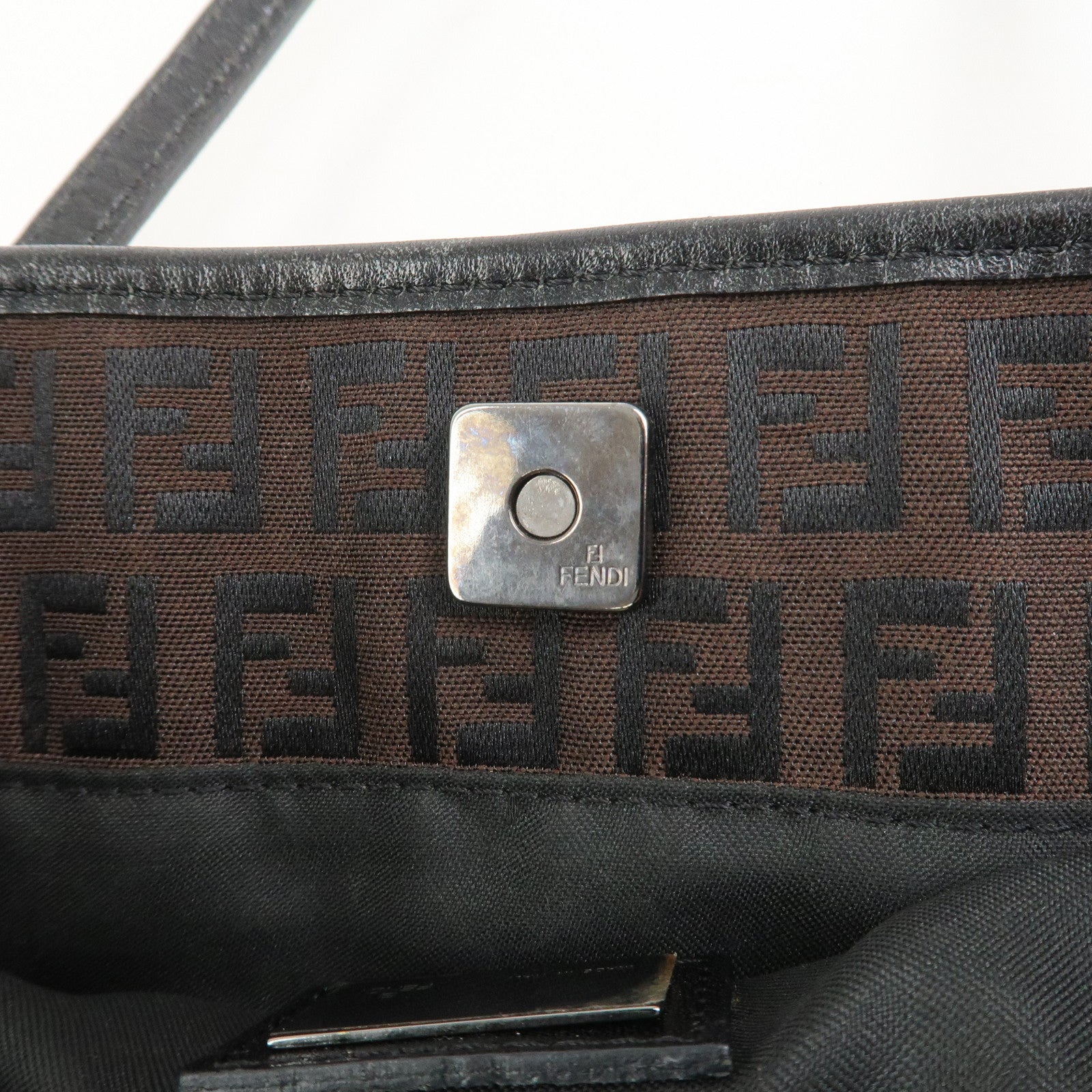 FENDI Zucchino Canvas Leather Tote Bag Hand Bag Brown Black 8BH074