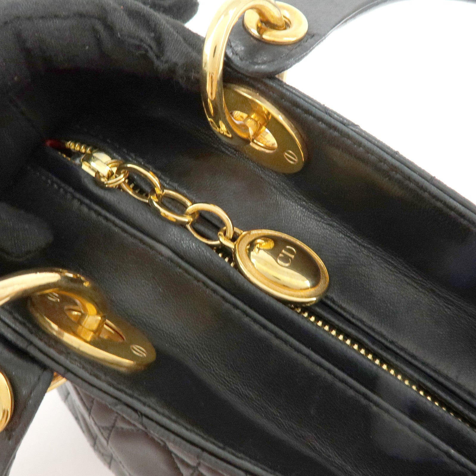 Christian Dior Lady Dior Leather 2Way Bag Hand Bag Black