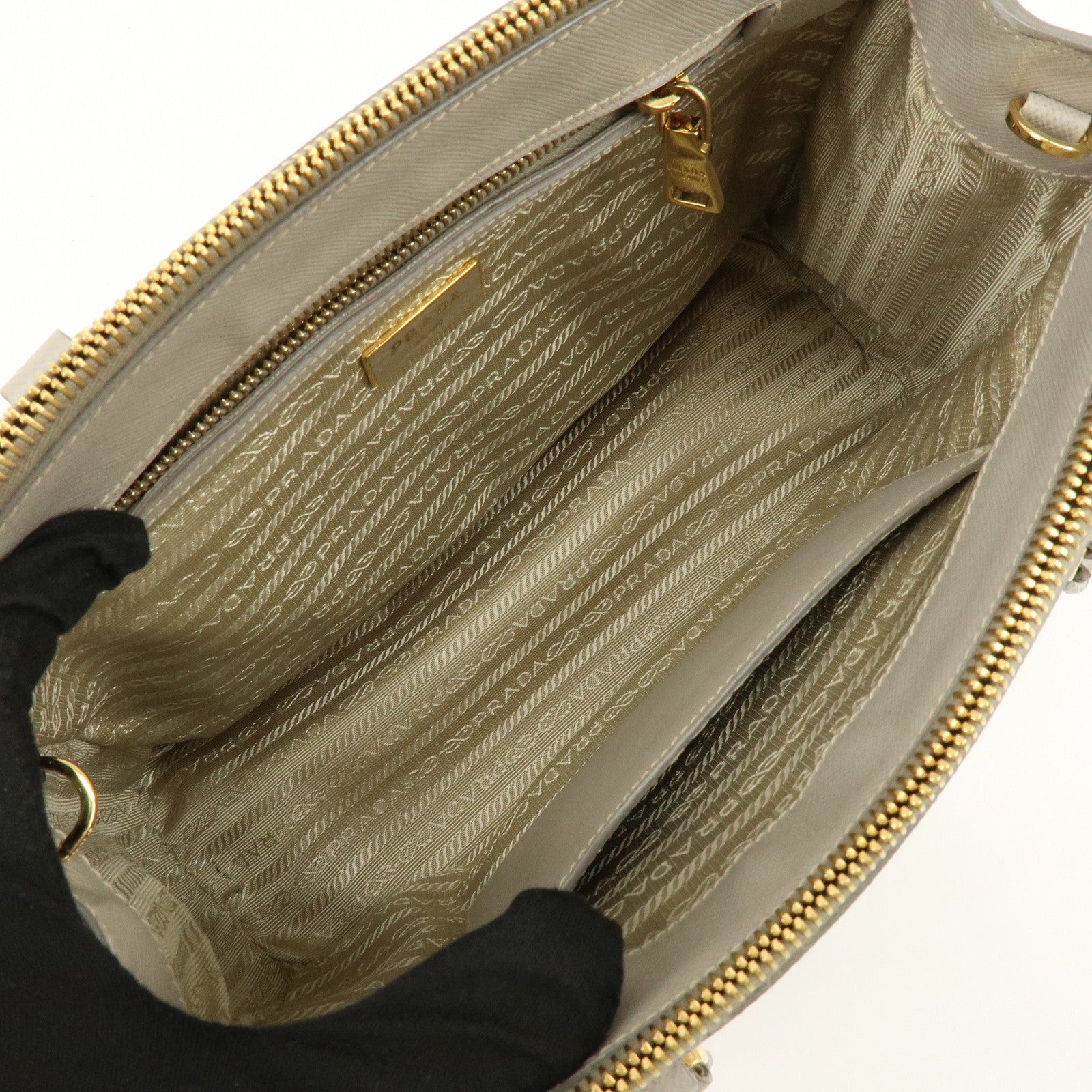 PRADA Triangle Logo Galleria 2Way Bag Shoulder Bag Gray BN2863