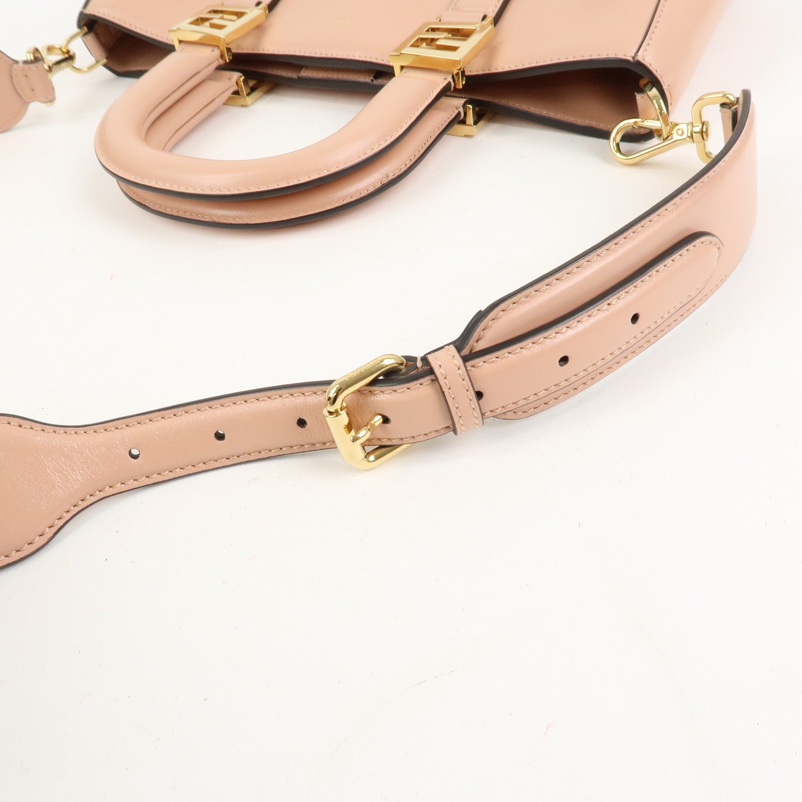 FENDI Leather 2Way FF Tote Small Hand Bag Shoulder Bag Pink 8BH367