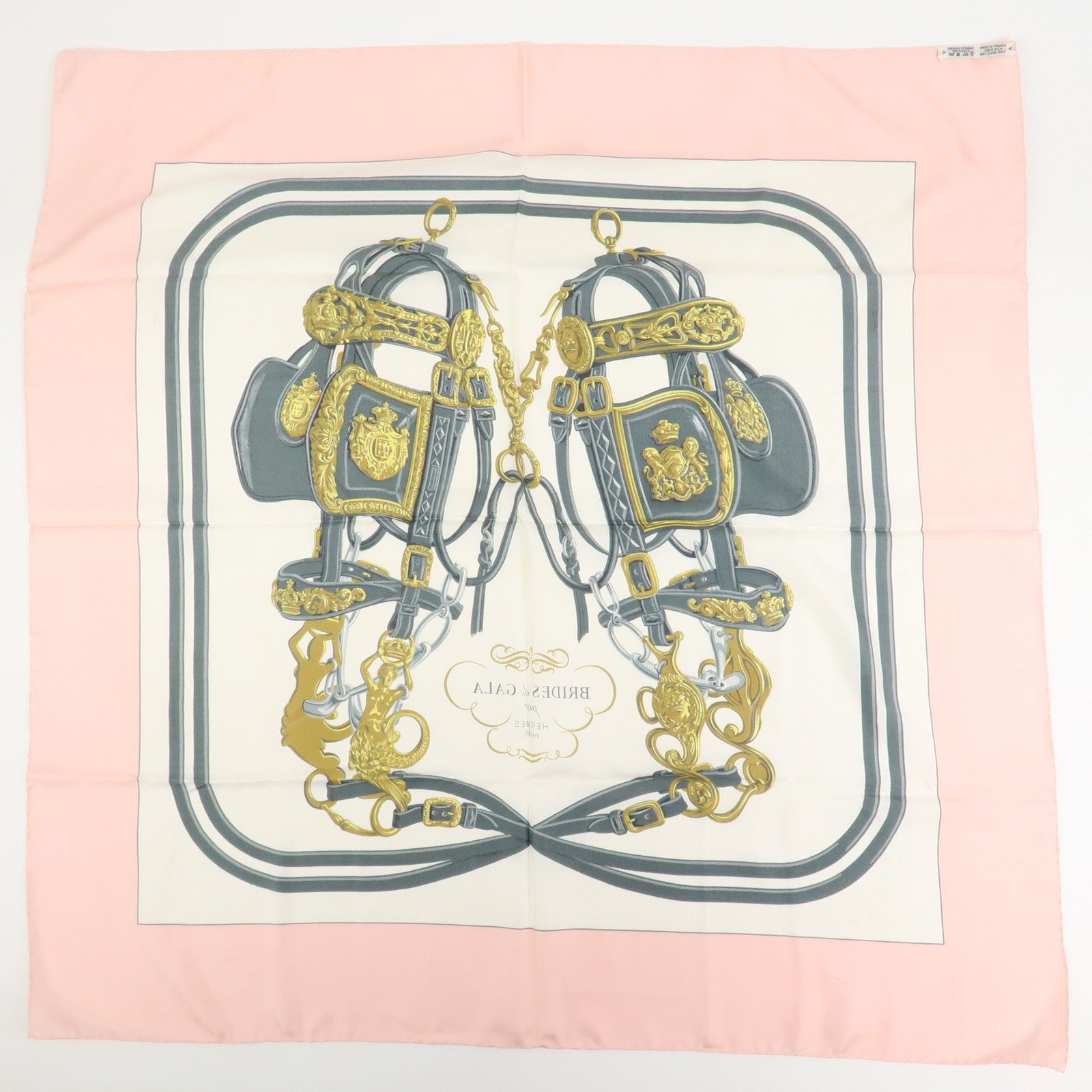 HERMES Carre 90 Silk 100% Scarf BRIDES DE GALA White Pink
