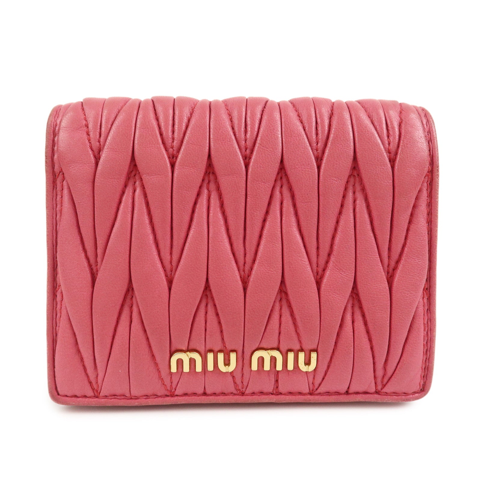 MIU MIU Matelasse Nappa Leather Compact Wallet Pink 5MV204