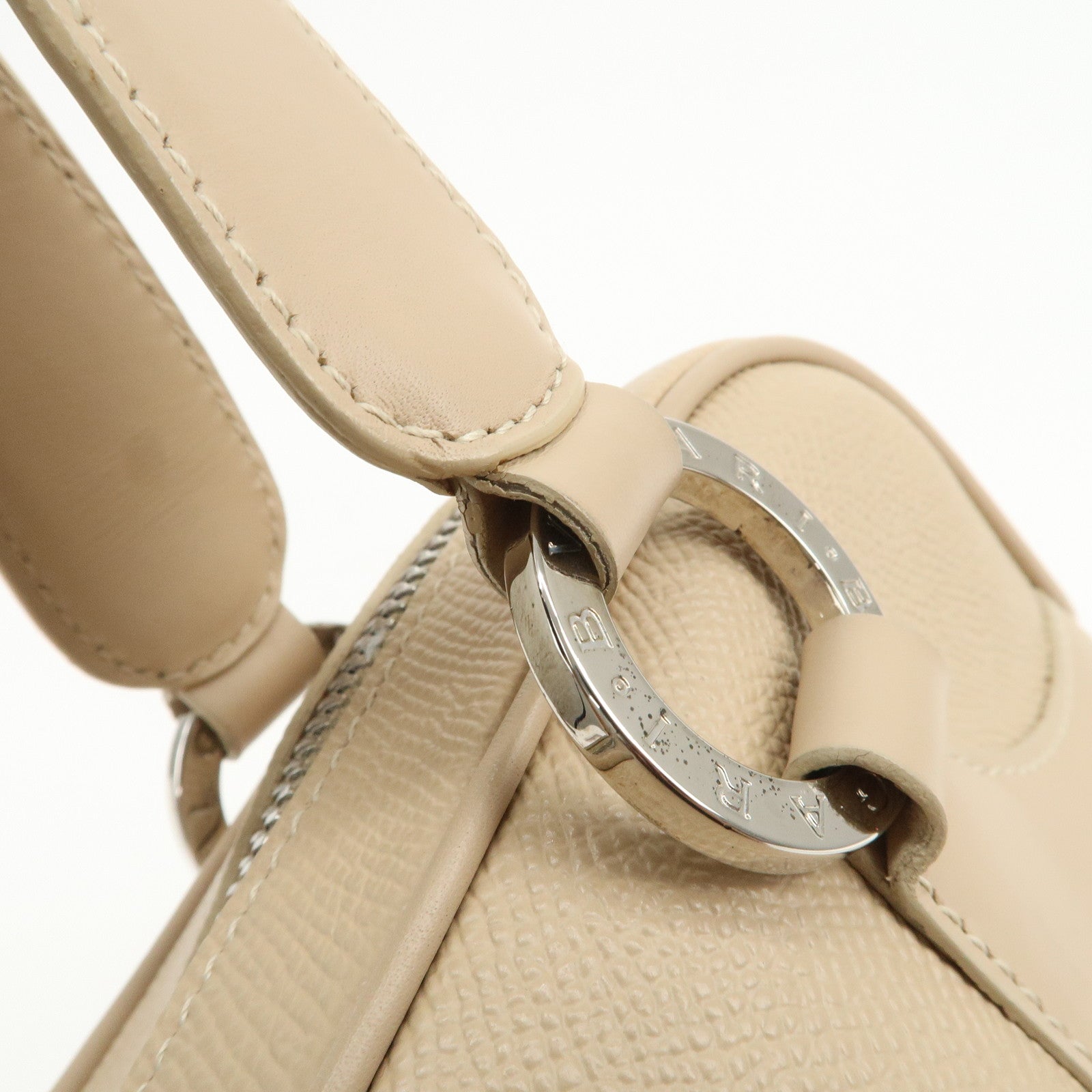 BVLGARI Logo Leather Hand Bag Shoulder Bag Beige