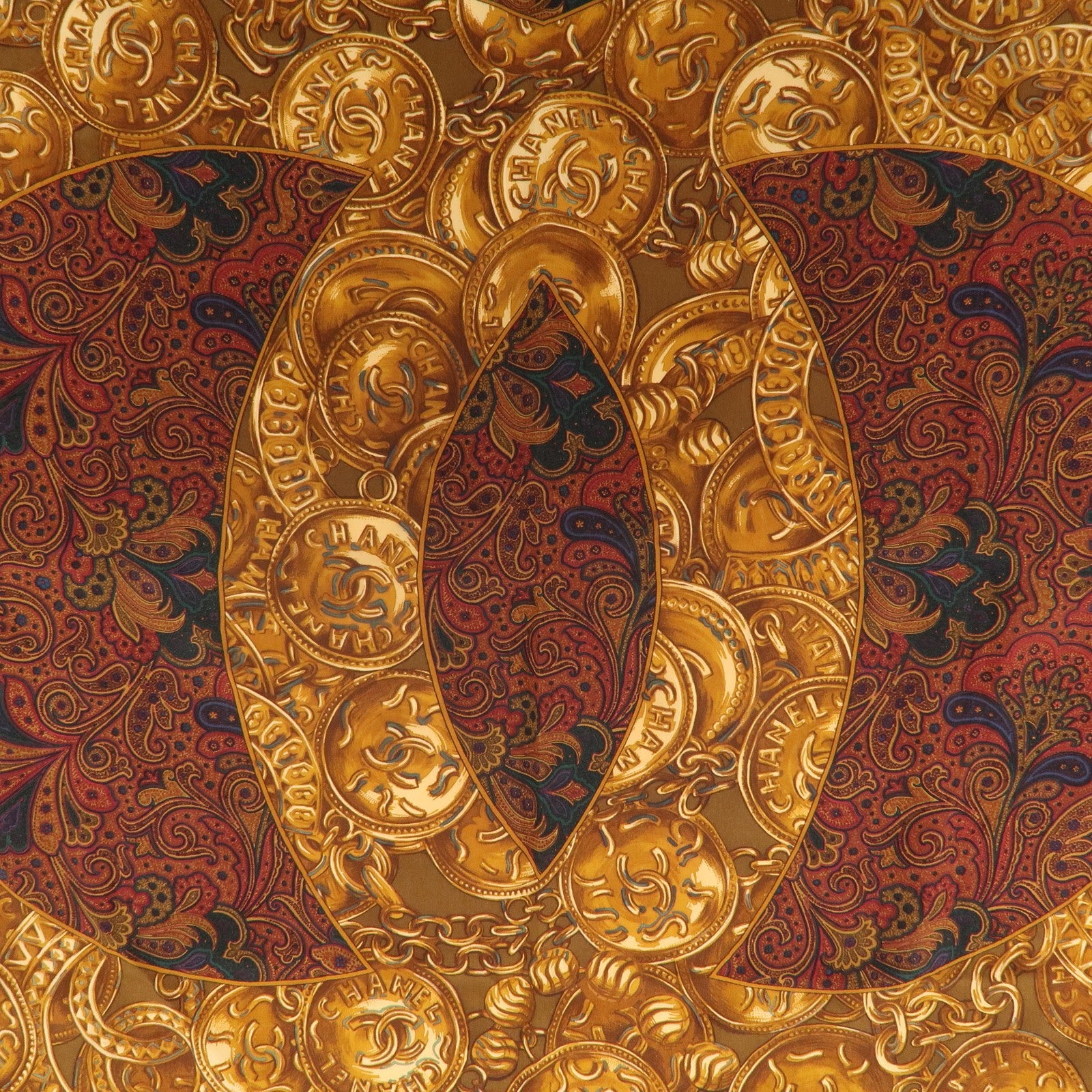 CHANEL COCO Mark Silk 100% Scarf Paisley Multicolor