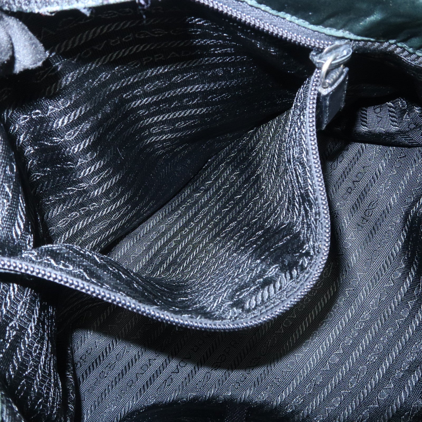 PRADA Triangle Logo Nylon Leather Shoulder Bag Hand Dark Green