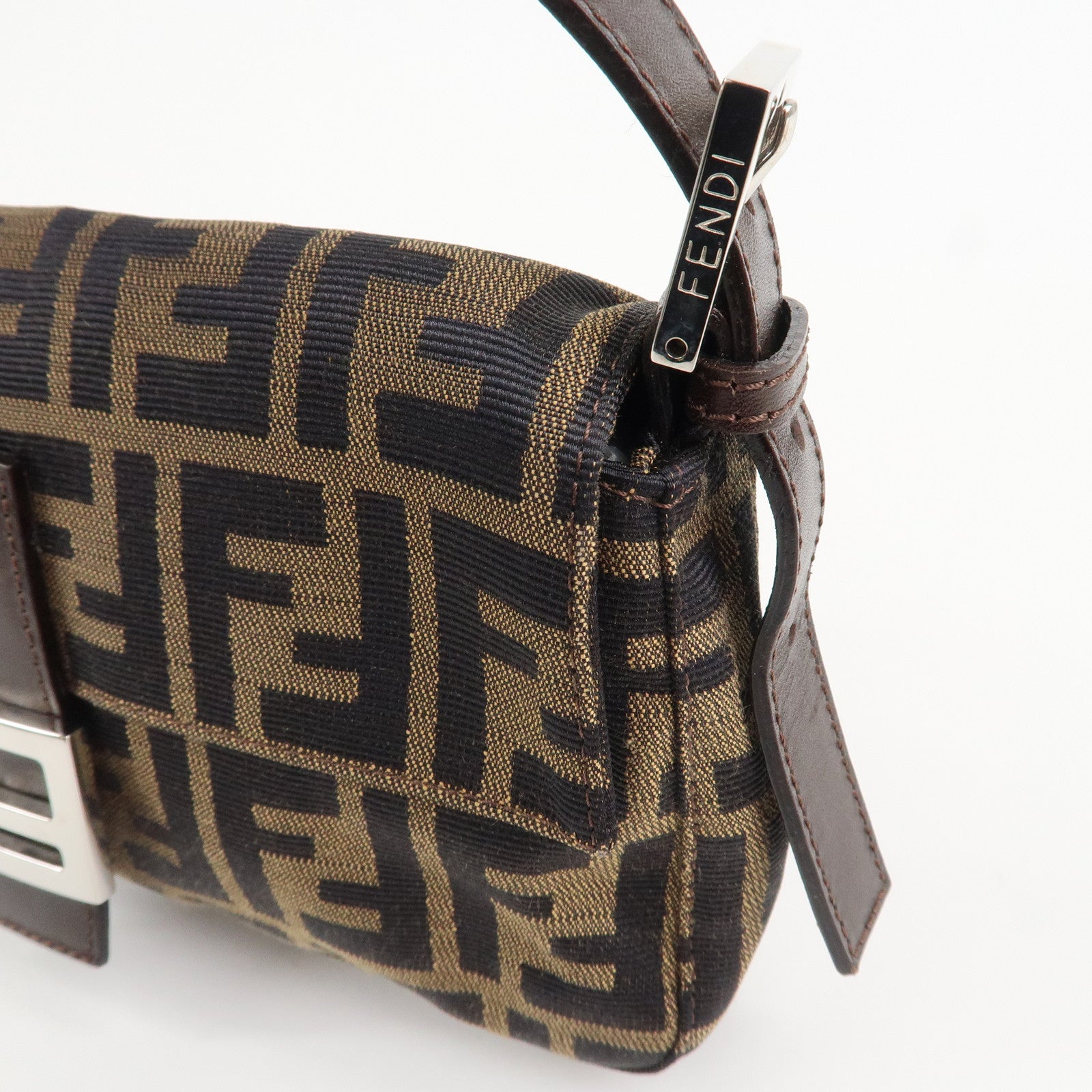 FENDI Mamma Baguette Zucca Canvas Shoulder Bag Brown Black 26424
