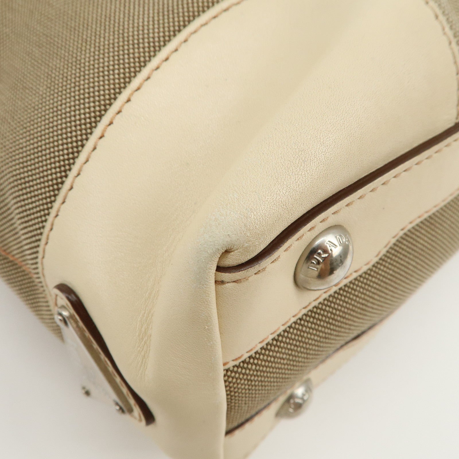 PRADA Logo Jacquard Leather 2Way Shoulder Bag Tote Bag Beige BR3414