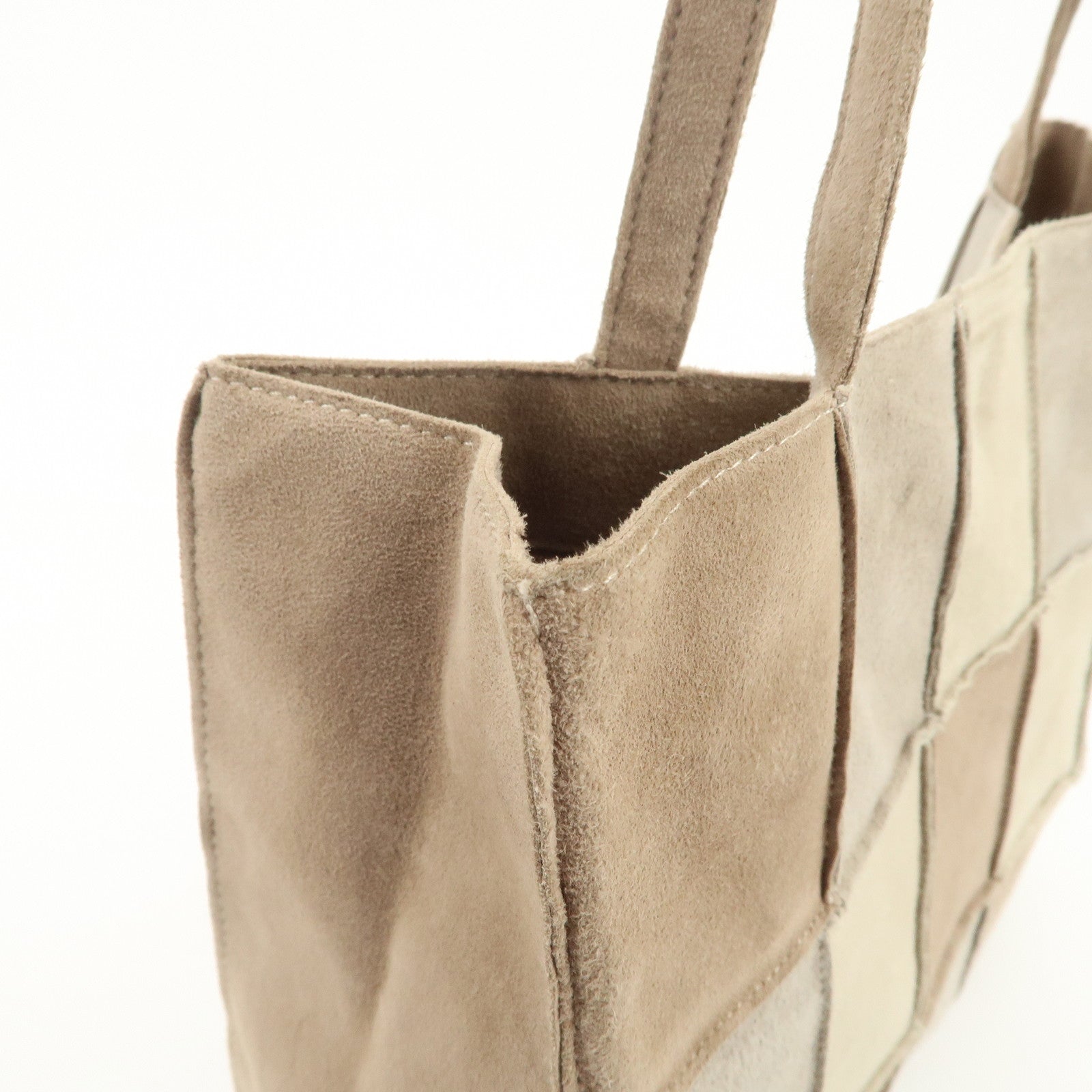 CHANEL Suede Shoulder Bag Tote Bag Patchwork Beige Brown