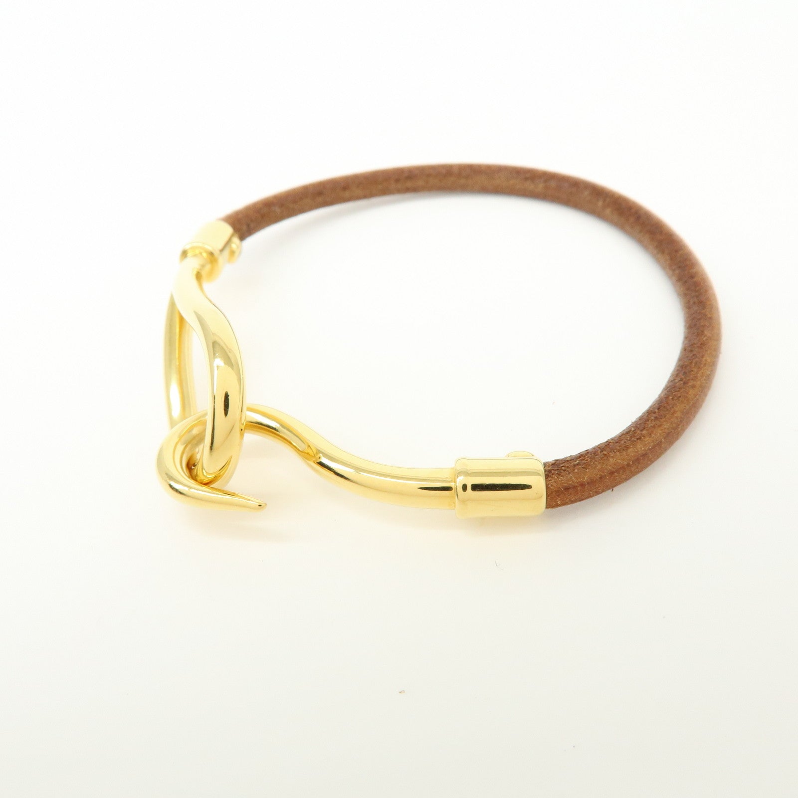 HERMES Jumbo Choker Leather Bracelet Brown Gold