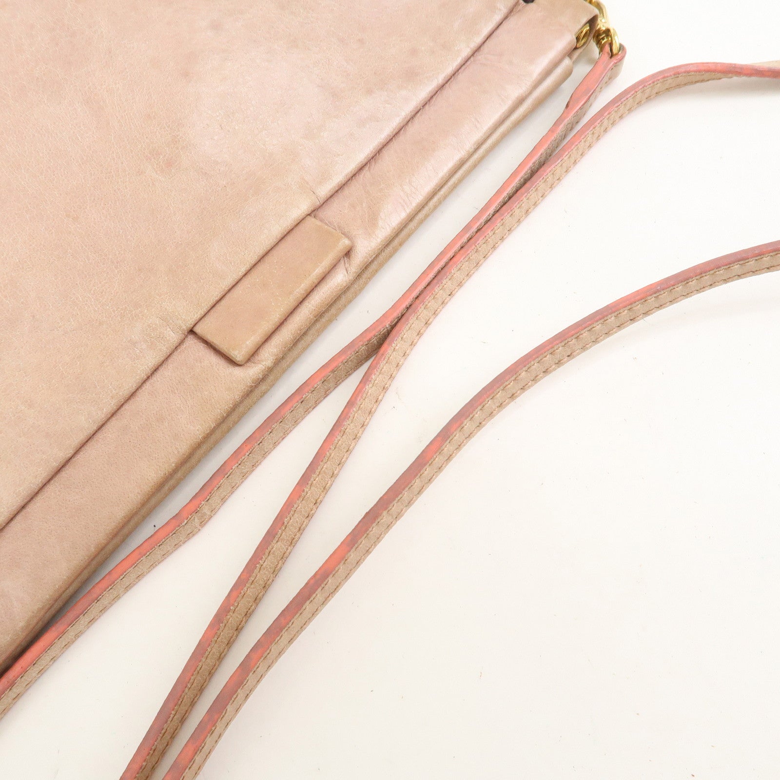 MIU MIU Logo Frilled Leather Shoulder Bag Crossbody Bag Pink Beige
