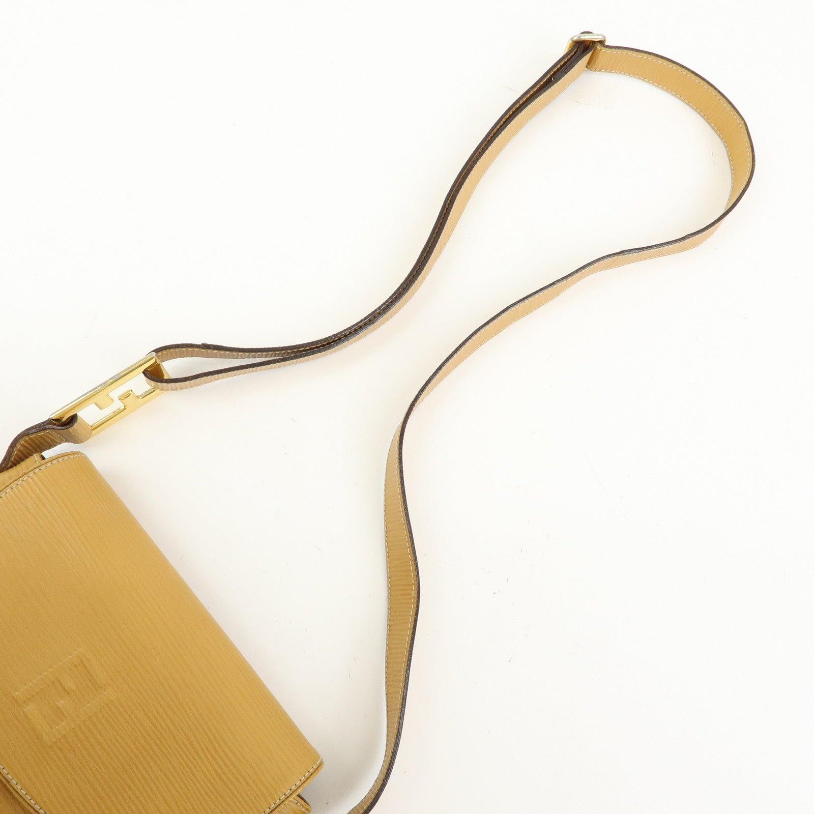 FENDI Logo Leather Shoulder Bag Crossbody Bag Yellow