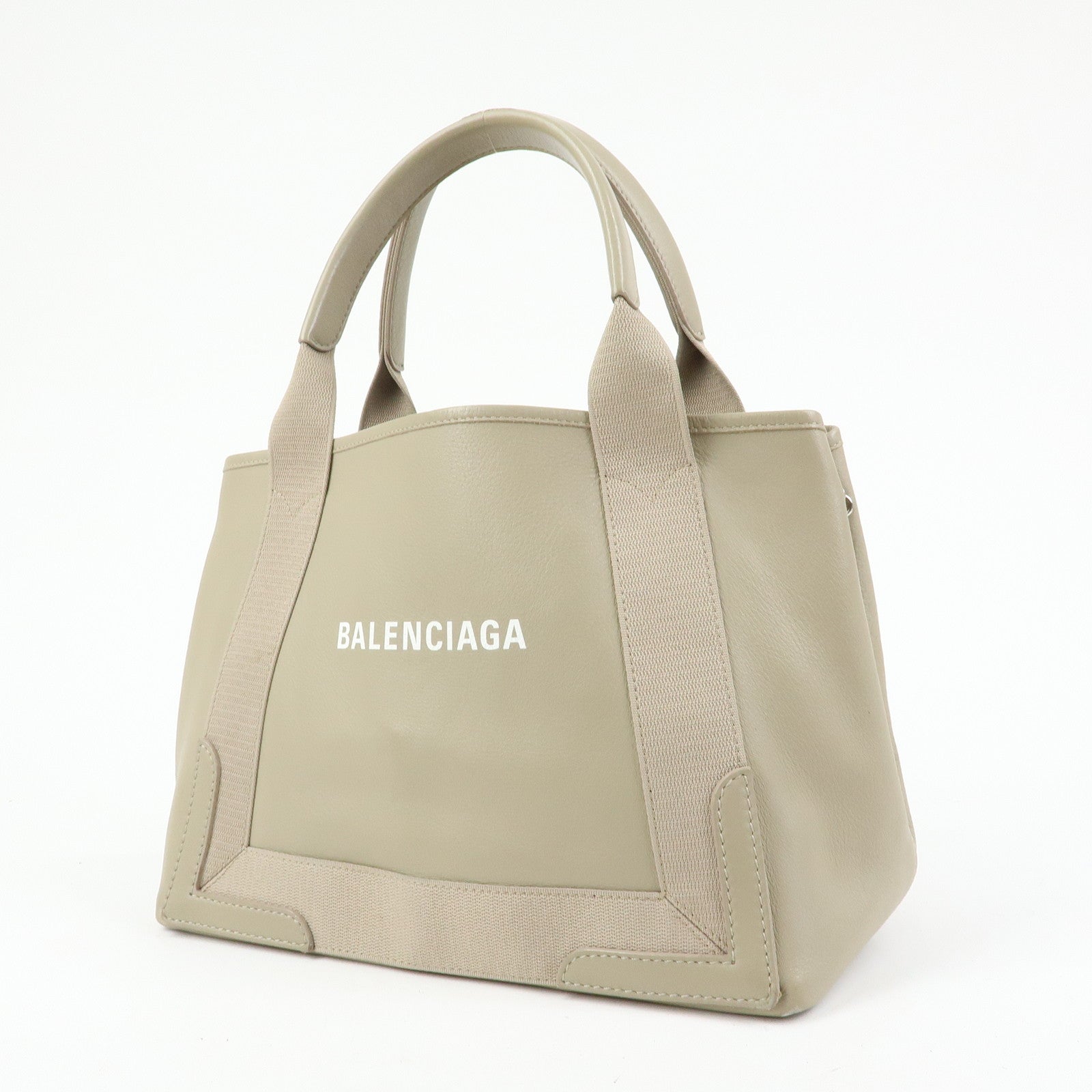 BALENCIAGA Navy Cabas Leather Small Tote Bag Beige 339933
