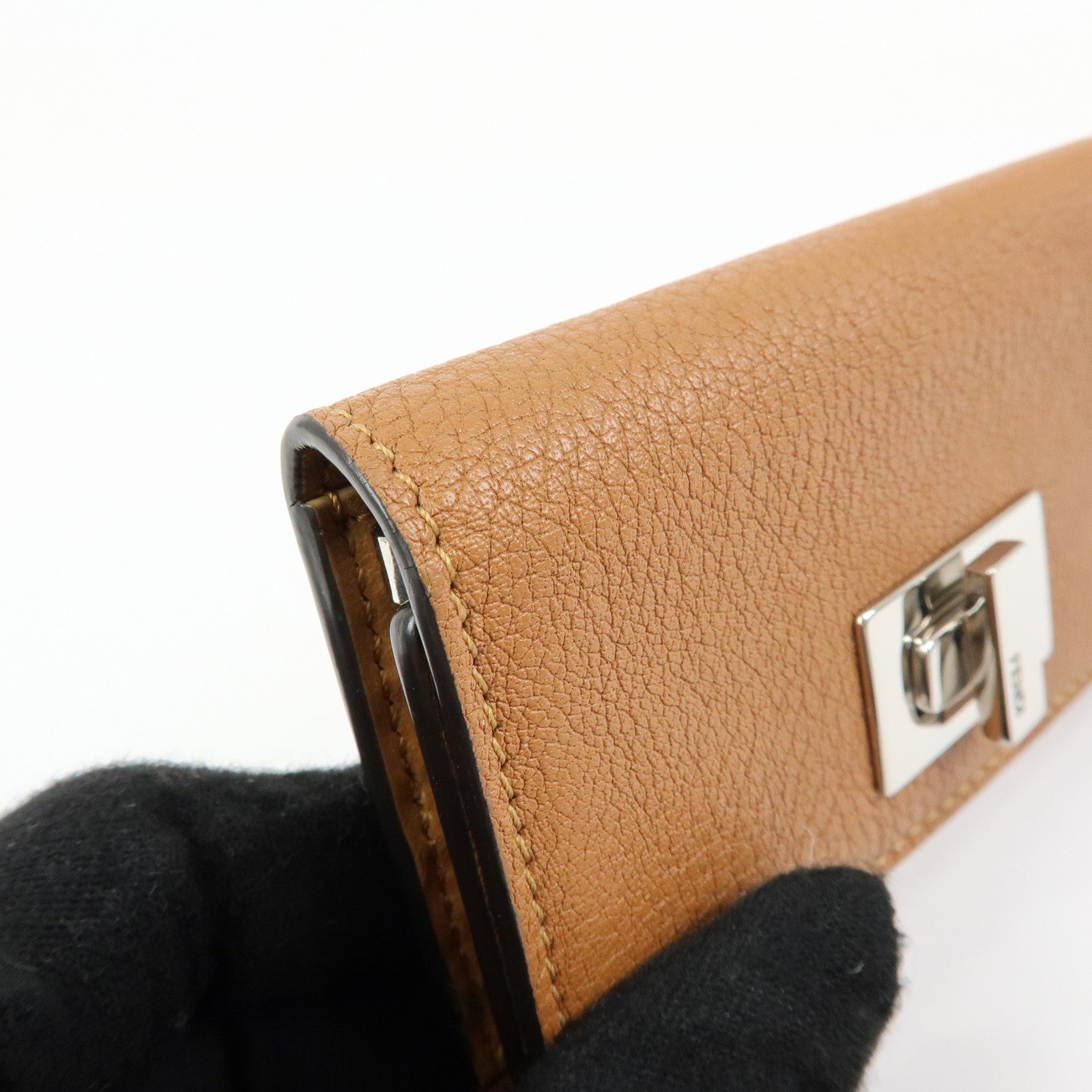 FENDI Peekaboo Leather Key Case Key Holder Brown 8AP159