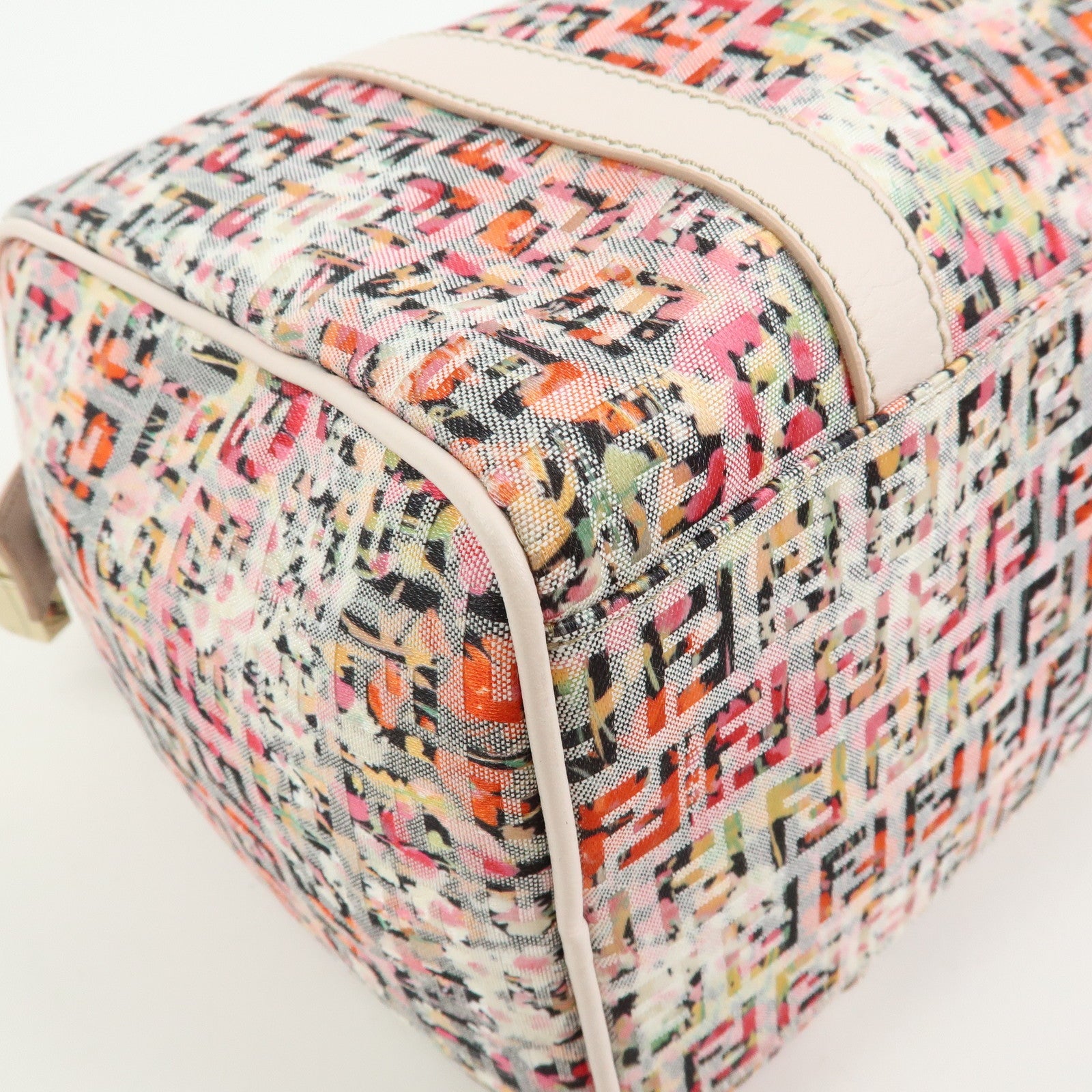 FENDI Zucchino Flower Print Canvas Leather Boston Bag Pink 8BL068