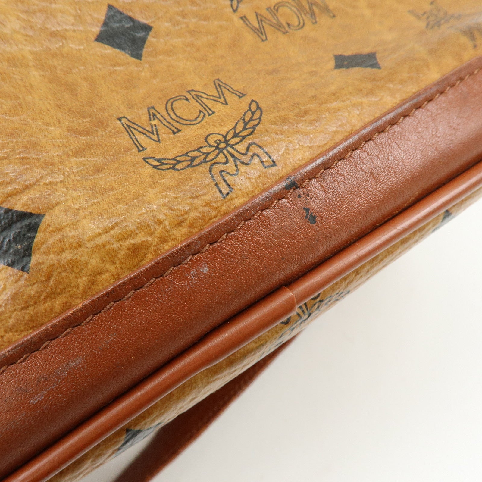 MCM Visetos Leather Drawstring Shoulder Bag Crossbody Bag Brown