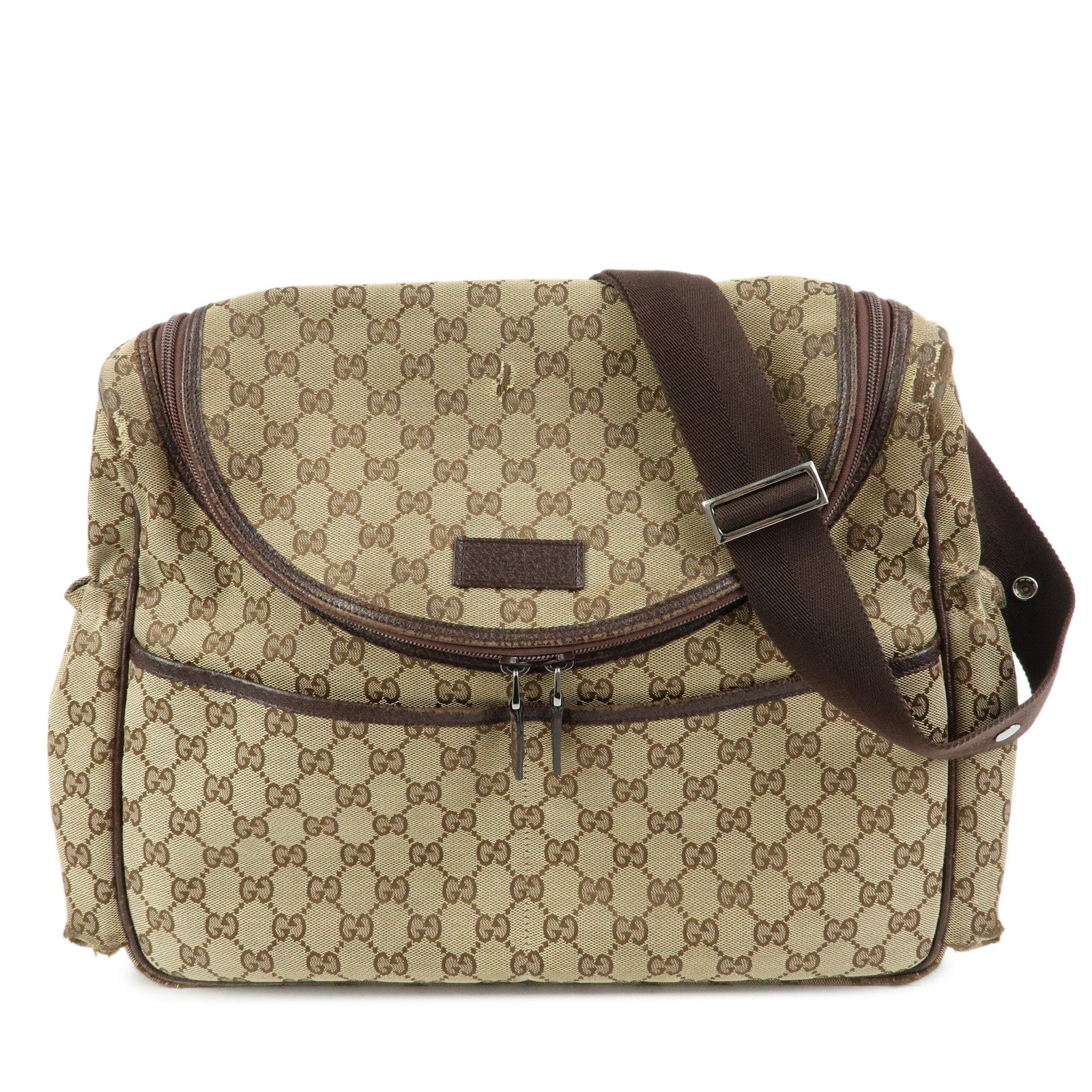 GUCCI GG Canvas Leather Shoulder Crossbody Bag Beige Brown 123326