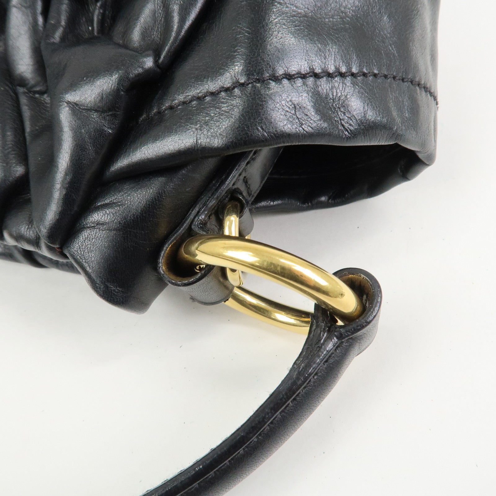 PRADA Triangle Logo Leather 2Way Bag Hand Bag Black BN1642