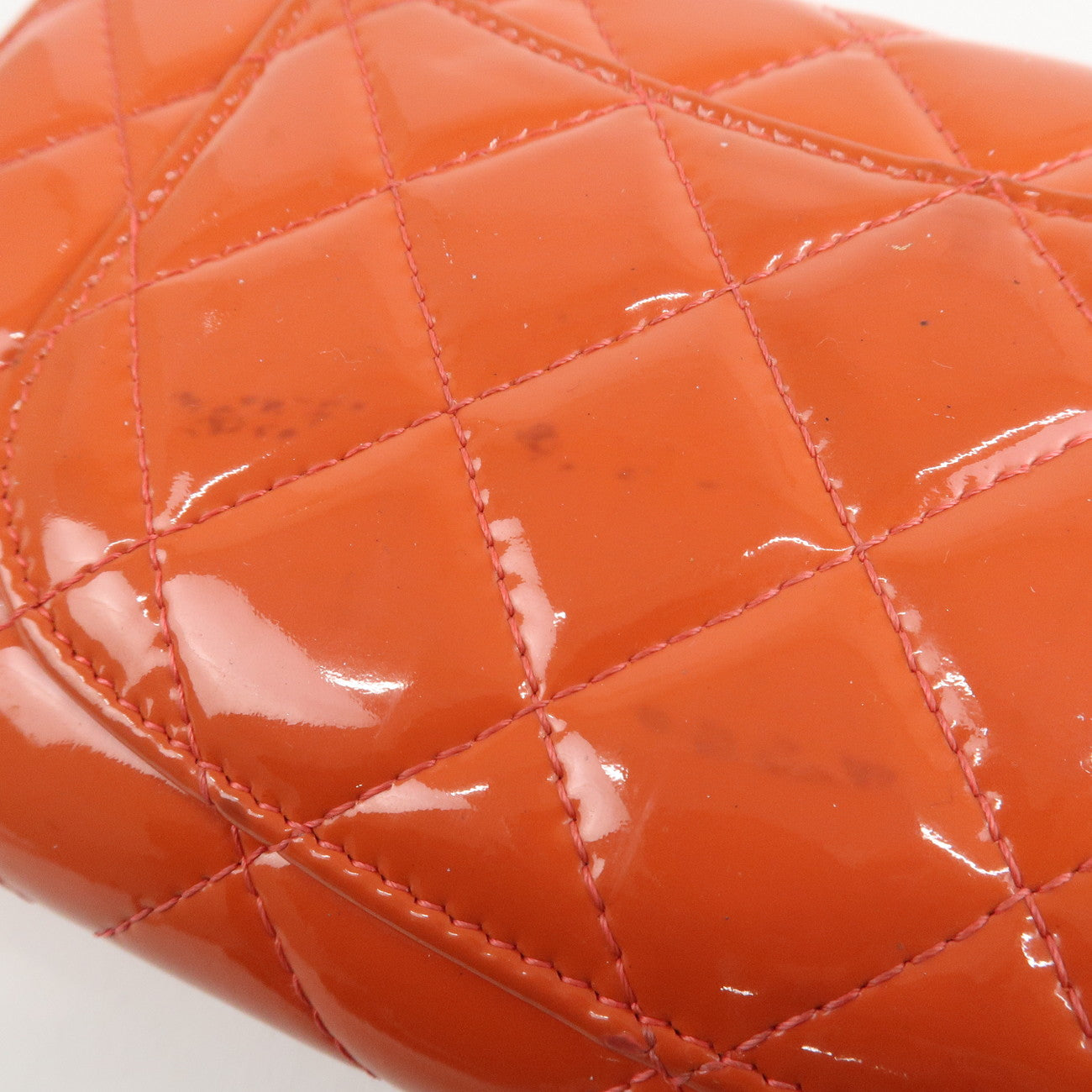 CHANEL Matelasse Patent Leather Long Wallet Card Case Pouch Orange Used
