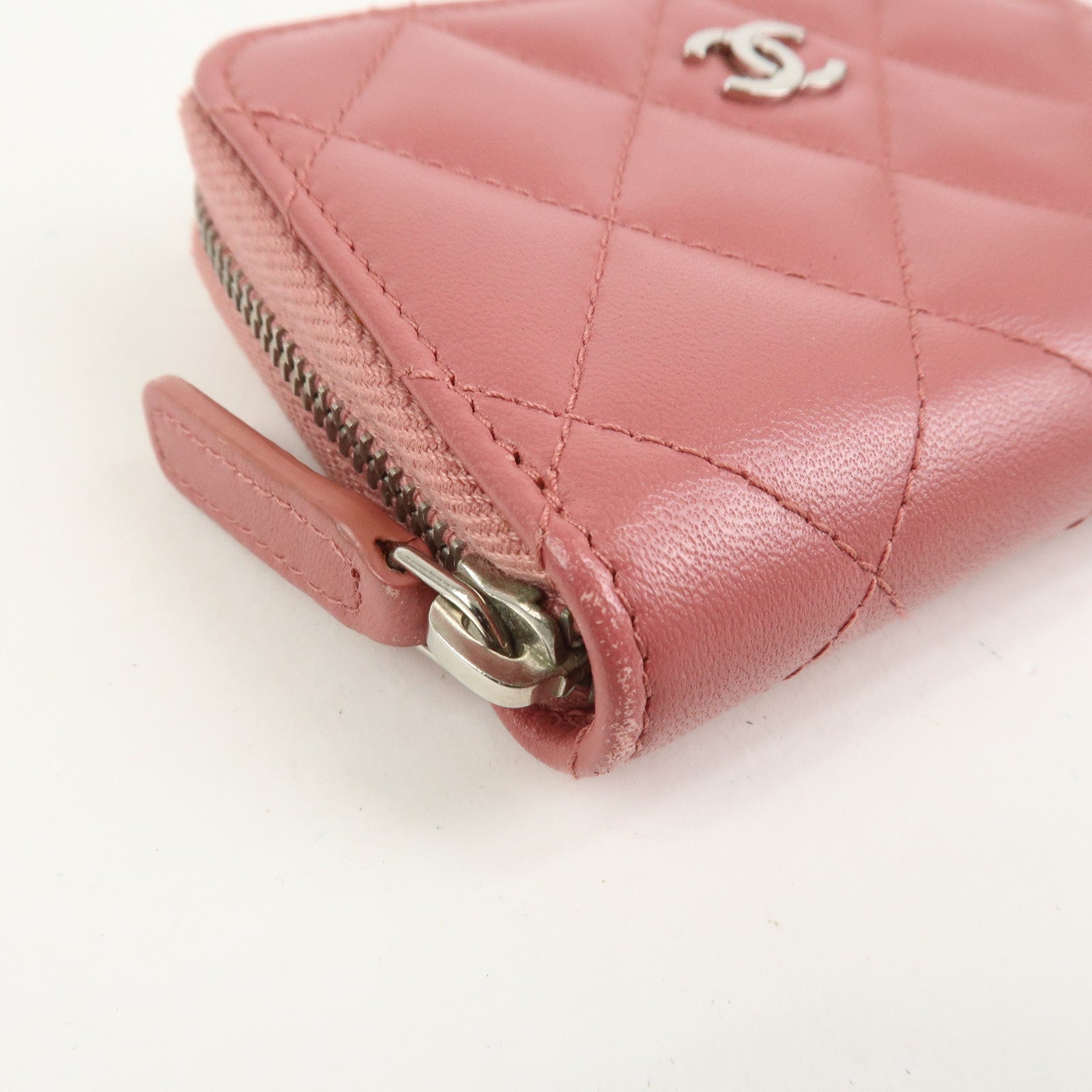 CHANE Matelasse Lambskin Classic Zippy Coin Case Pink AP0216