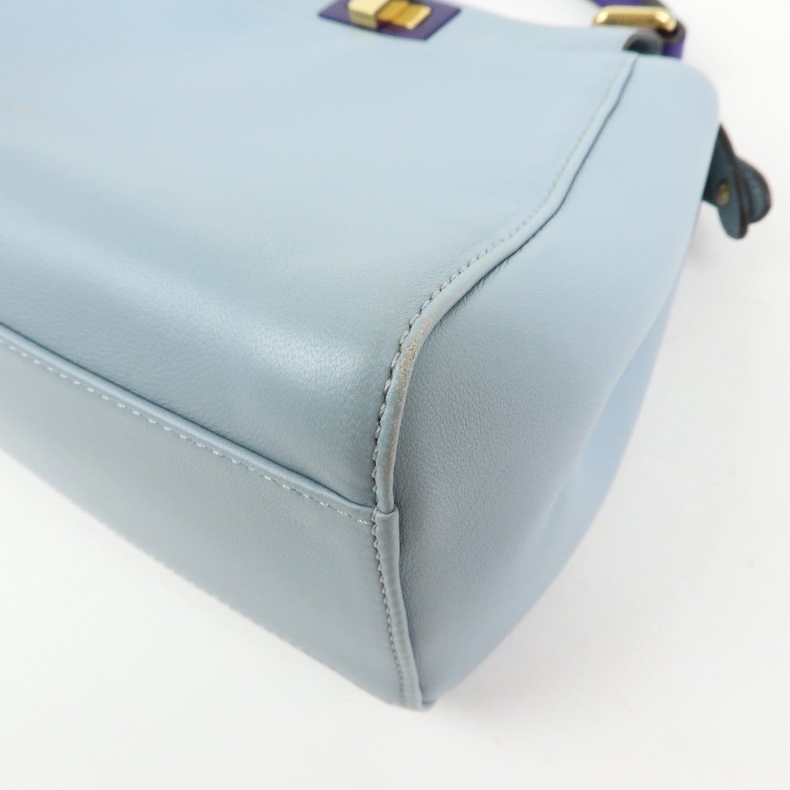 FENDI Peekaboo Mini Leather 2Way Shoulder Bag Hand Bag Blue 8BN244