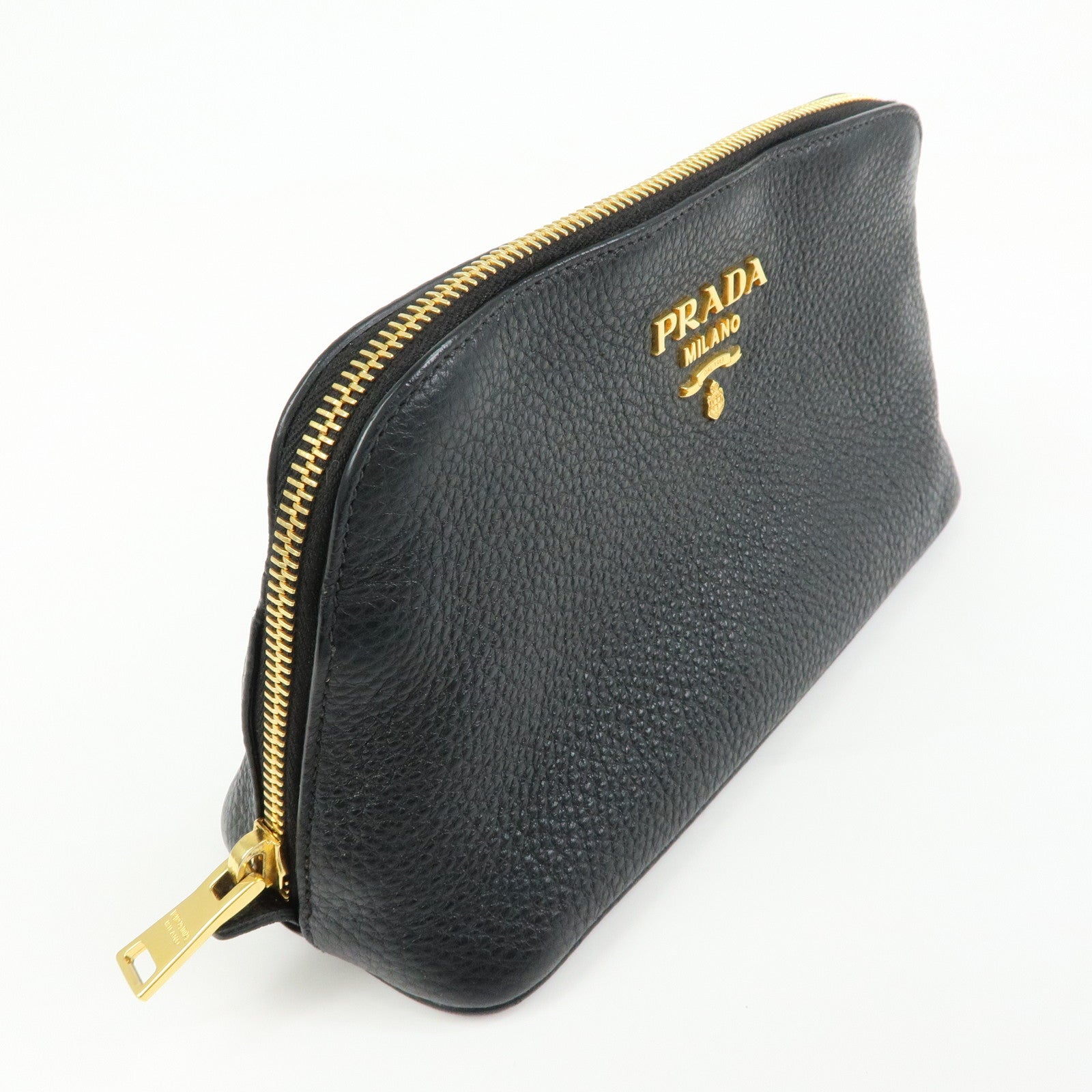 PRADA Logo Leather Cosmetic Pouch Clutch Black 1ND005