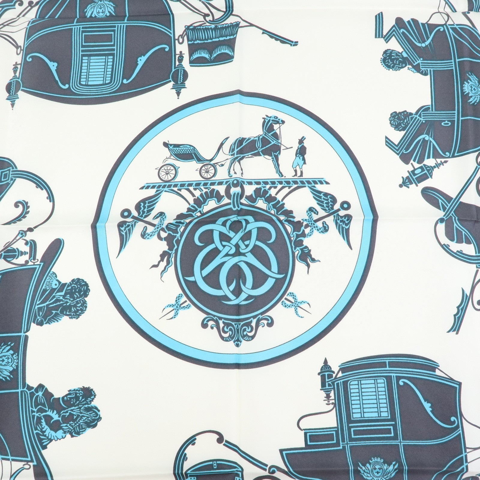 HERMES Carre 90 silk 100% Scarf Ex-Libris light Blue
