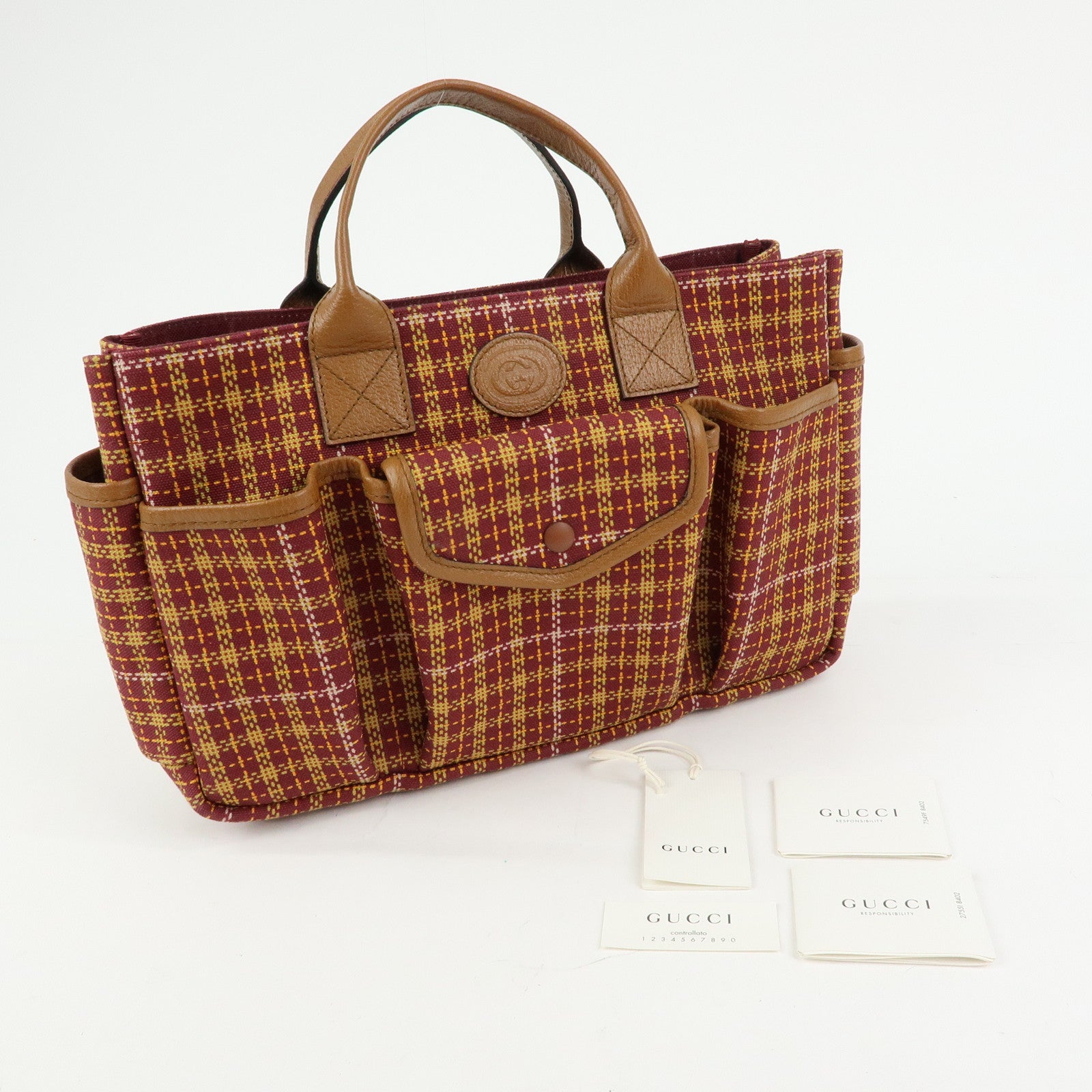 GUCCI Children’s Canvas Leather Tote Bag Bordeaux Brown 628150