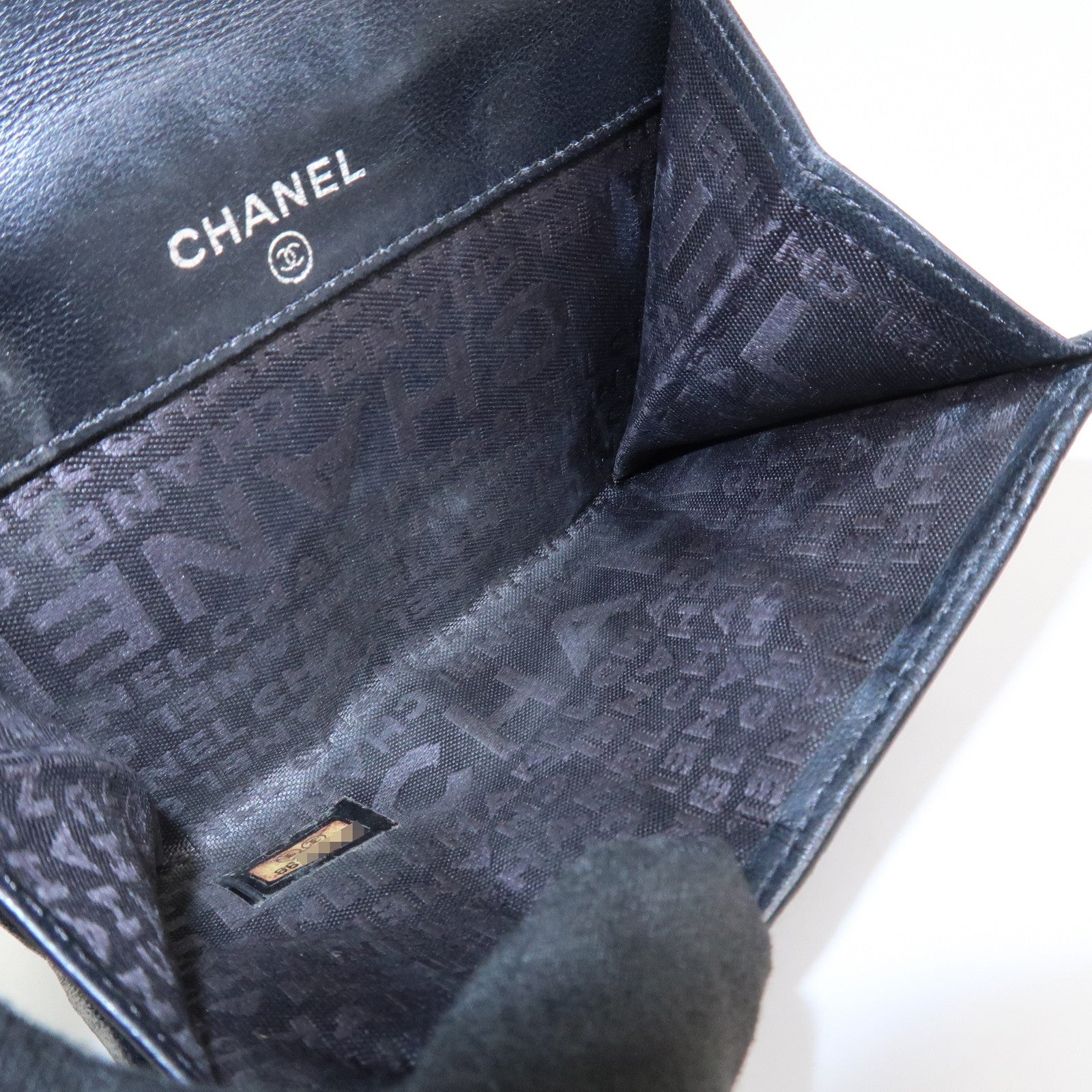 CHANEL Icon Line Lamb Skin W Flap Bi-fold Wallet Black A24212